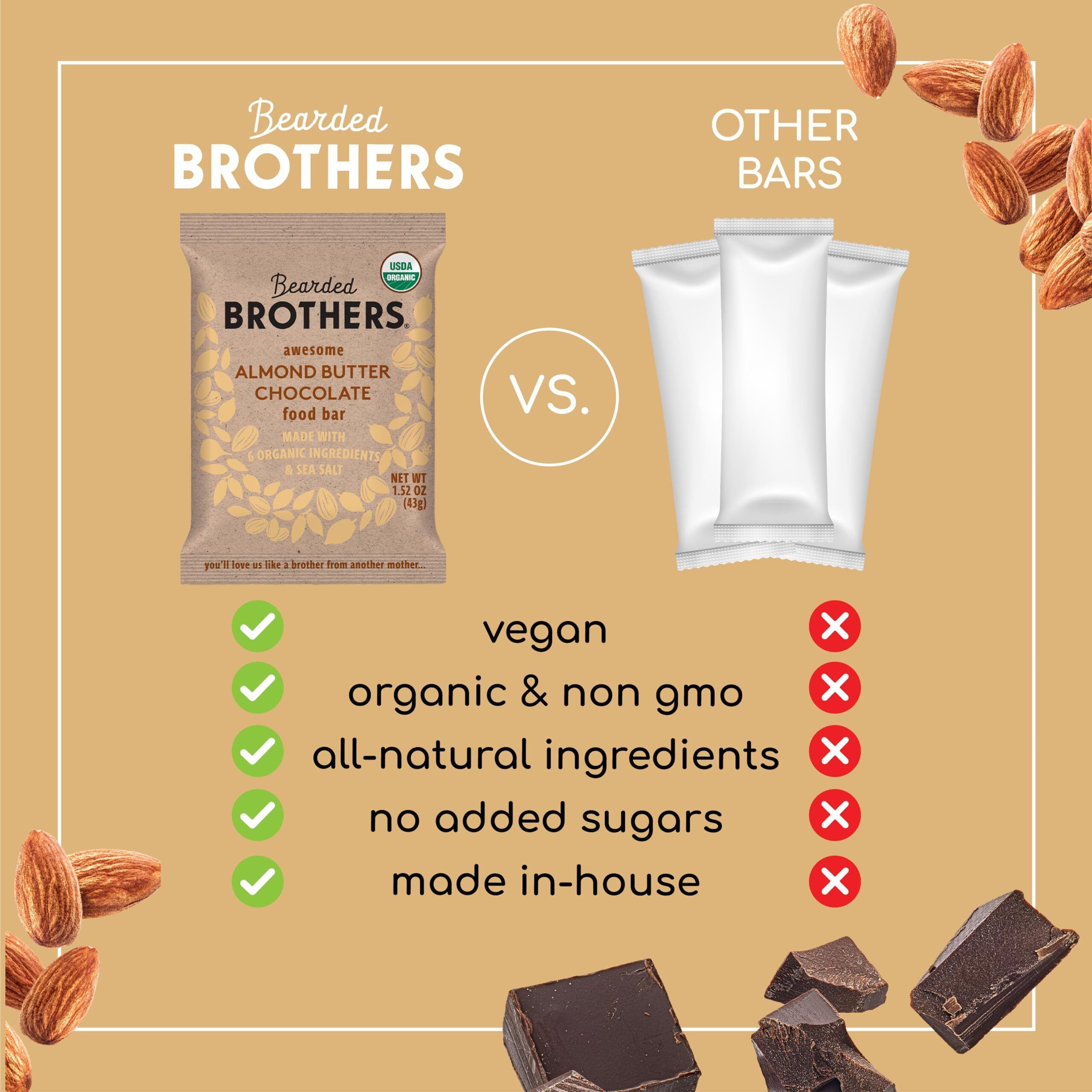 Bearded Brothers Organic Vegan Protein Energy Bars - Gluten And Soy Free, Paleo, Whole 30 | Non Gmo, Low Glycemic, High Protein | 12 Pack Almond Butter Chocolate