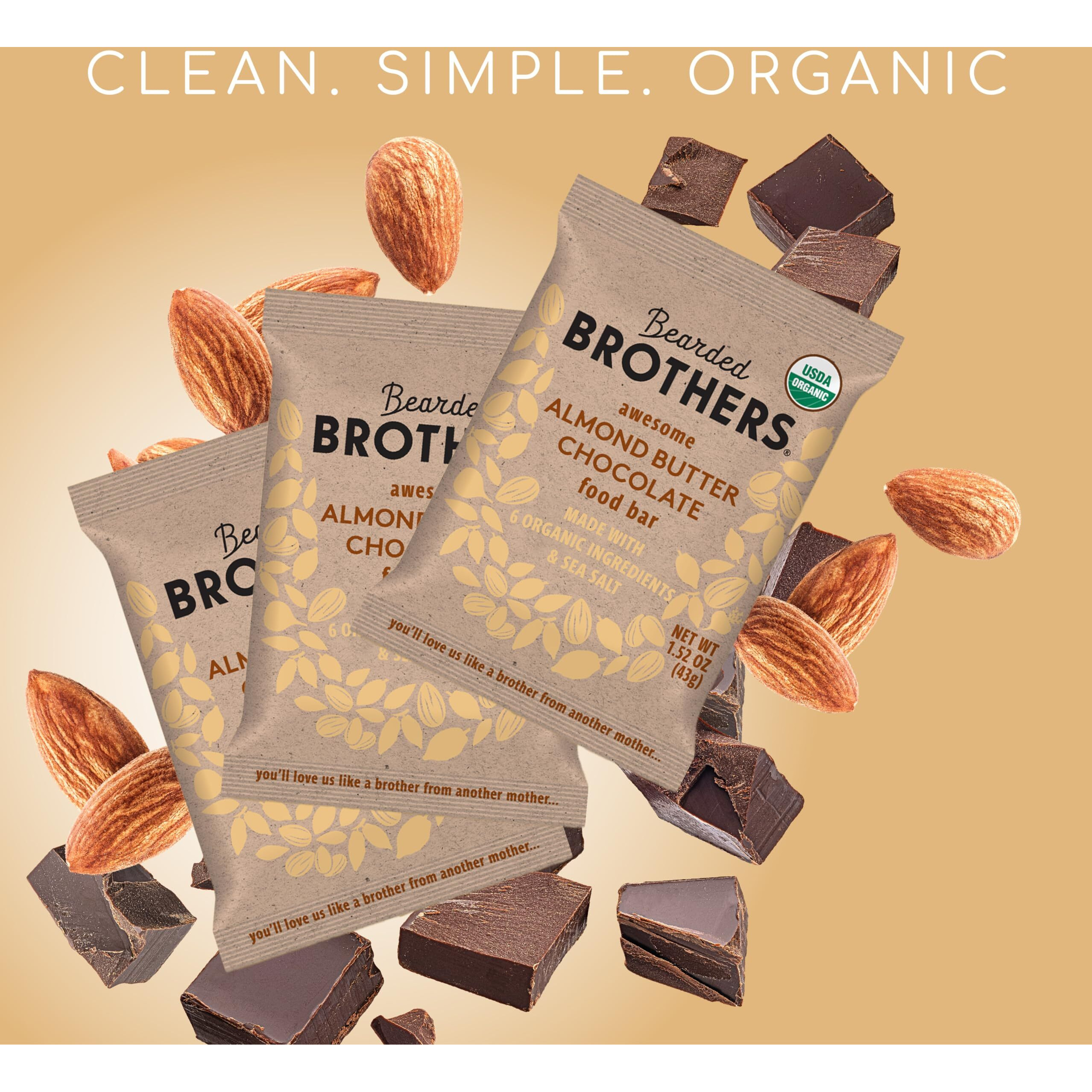 Bearded Brothers Organic Vegan Protein Energy Bars - Gluten And Soy Free, Paleo, Whole 30 | Non Gmo, Low Glycemic, High Protein | 12 Pack Almond Butter Chocolate