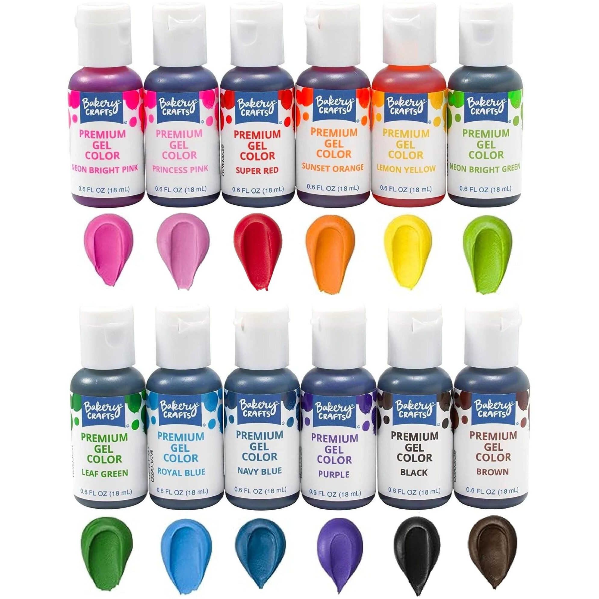 Bakery Crafts Premium Gel Food Coloring 12 Bottle Assortment, 7.2 Fl Oz, Highly Concentrated Food Safe Dye Color For Use With Cake Mix, Buttercream, Whipped Icing, Fondant & Piping Gel, 12 X 0.6Fl - Made In The Usa