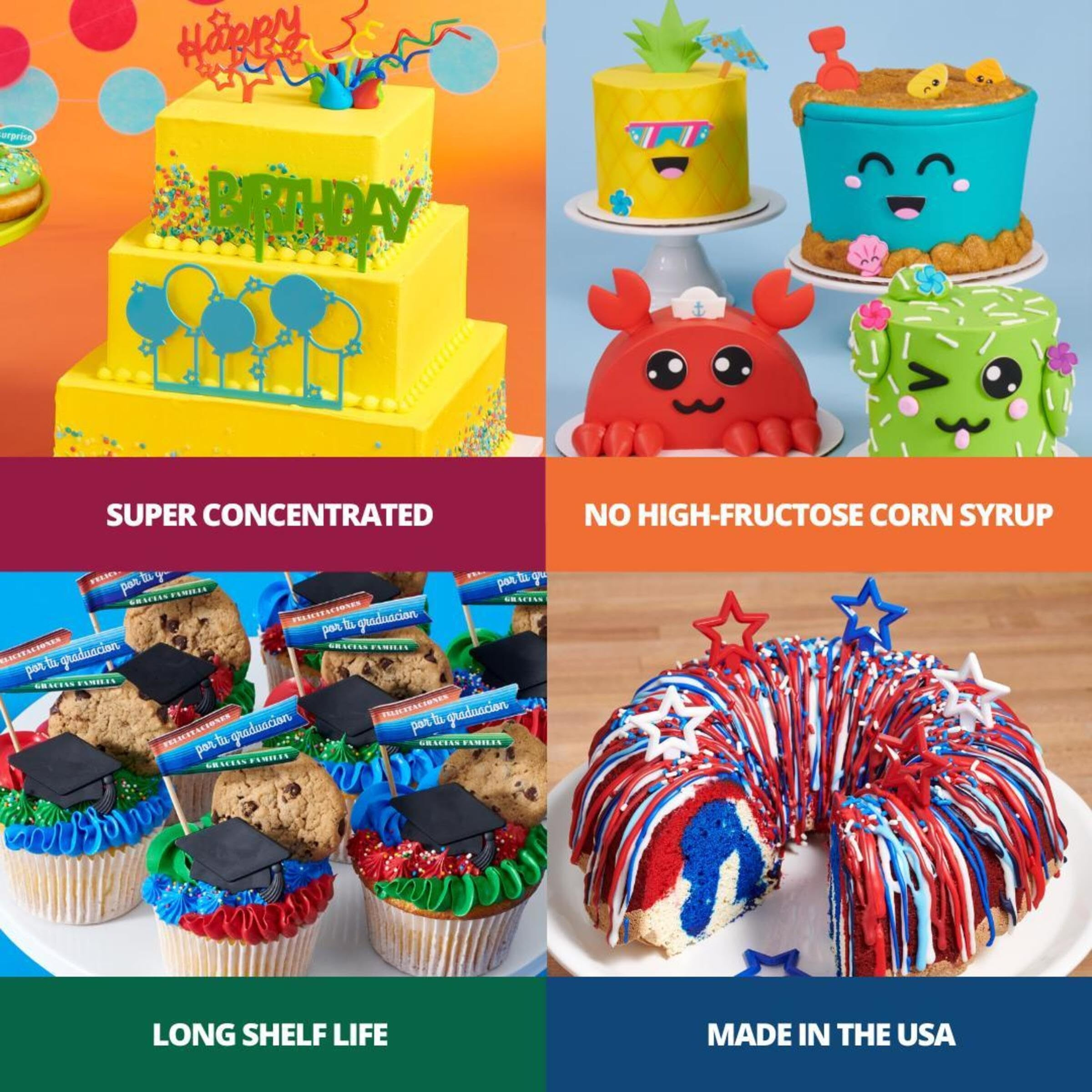 Bakery Crafts Premium Gel Food Coloring 12 Bottle Assortment, 7.2 Fl Oz, Highly Concentrated Food Safe Dye Color For Use With Cake Mix, Buttercream, Whipped Icing, Fondant & Piping Gel, 12 X 0.6Fl - Made In The Usa