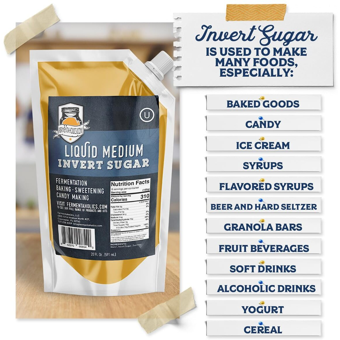 Fermentaholics Liquid Invert Sugar Syrup - 2 Pack - Great For Fermentation, Baking, Sweetening, Candy Making, Ice Cream - 20 Fl Oz - Ferment Hard Seltzer - Inverted Sugar Syrup Resealable Easy Pour Spout