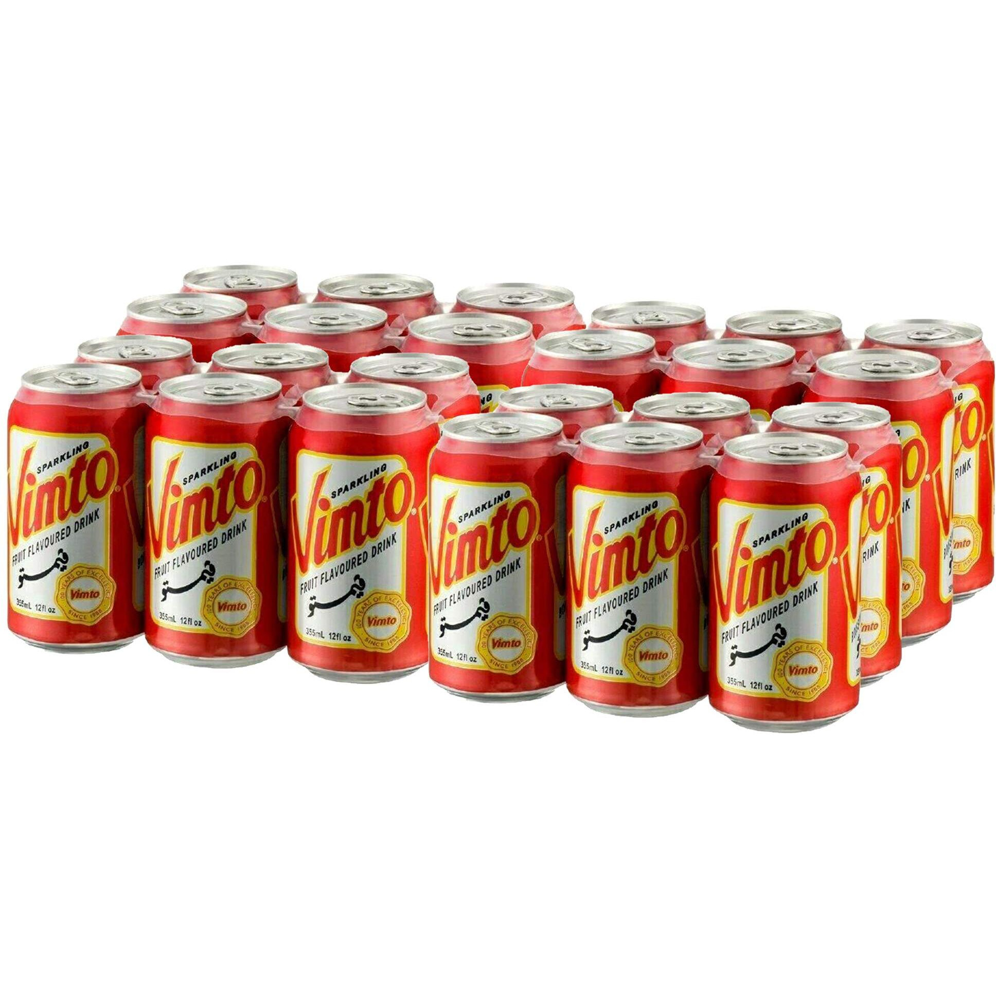 Vimto Sparkling Fruit Flavored Drink, Flavored With Natural Extracts Of Blackcherry, Rasberry Juice And Herbs, 12 Fl Oz. Can Pack Of 24