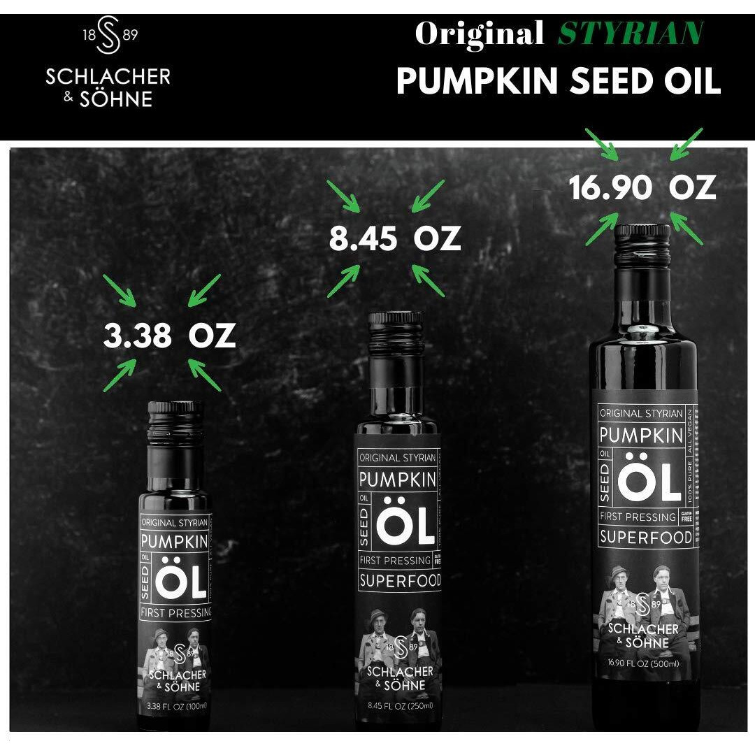 Schlacher & Shne Styrian Pumpkin Seed Oil 100% Pure, Cold Pressed, Non Gmo, Gluten Free, Vegan, May Helps In Hair Growth, Made In Austria (500 Ml, 16.9 Fl Oz)