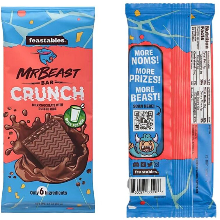Feastables Mr Beast Chocolate Bars - New Deez Nuts Peanut Butter, New Crunch And Milk Chocolate (3 Pack)