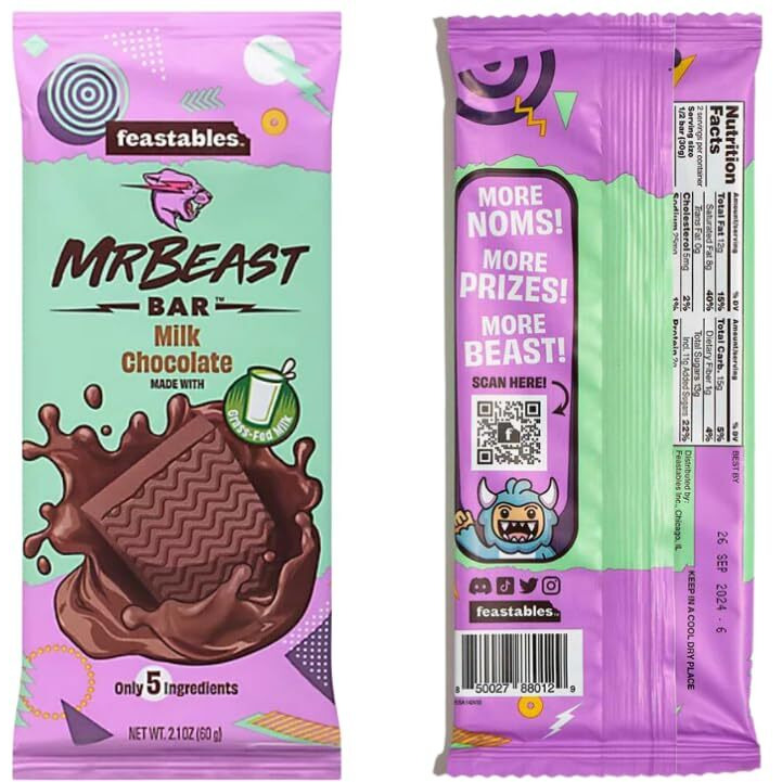 Feastables Mr Beast Chocolate Bars - New Deez Nuts Peanut Butter, New Crunch And Milk Chocolate (3 Pack)