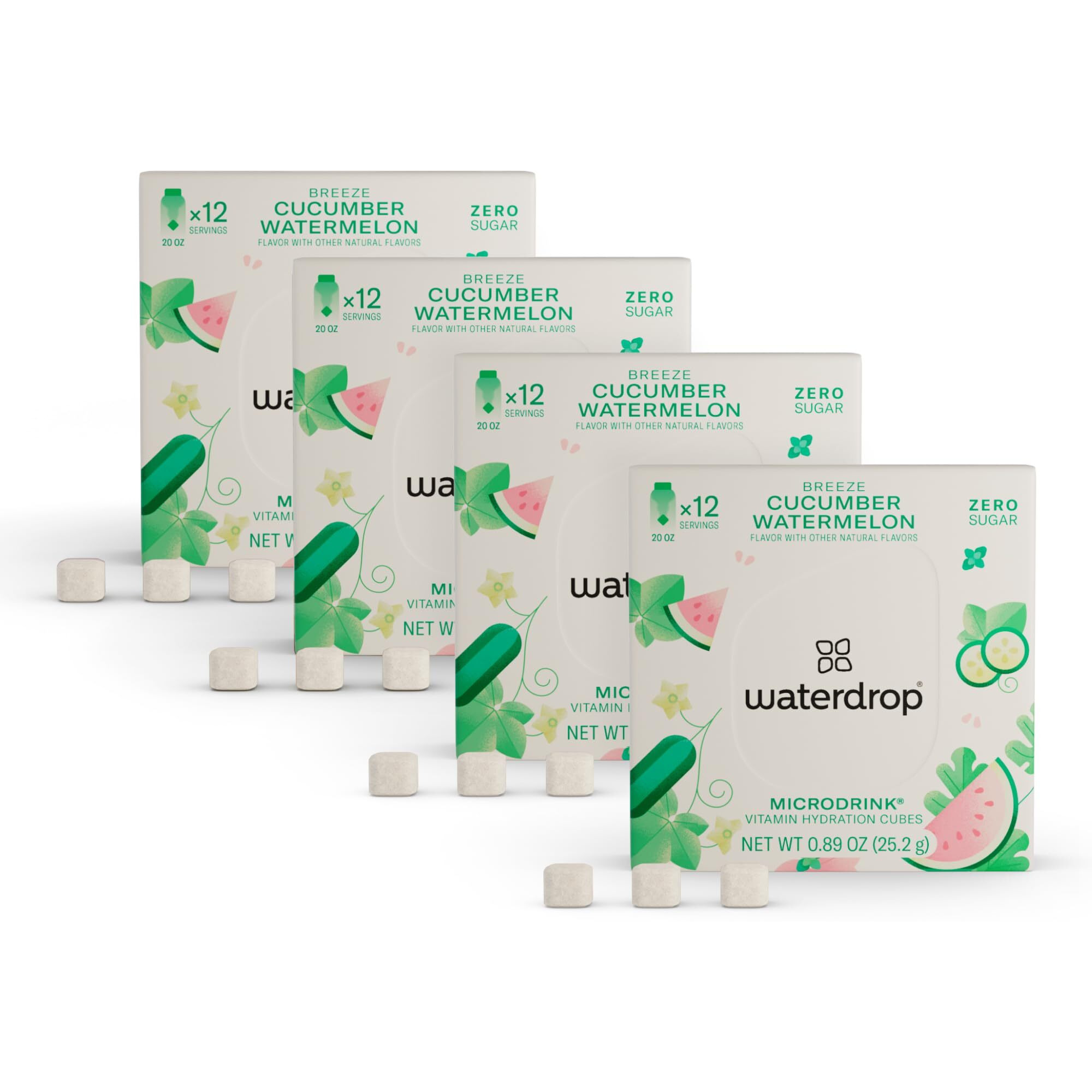 Waterdrop Hydration Cubes, Cucumber Watermelon, Vitamin C, B6 & Biotin, On The Go Water Enhancer Drops For Still & Sparkling Water, Low Calorie, Zero Sugar, Gluten Free, Non Gmo, Vegan, 48 Count