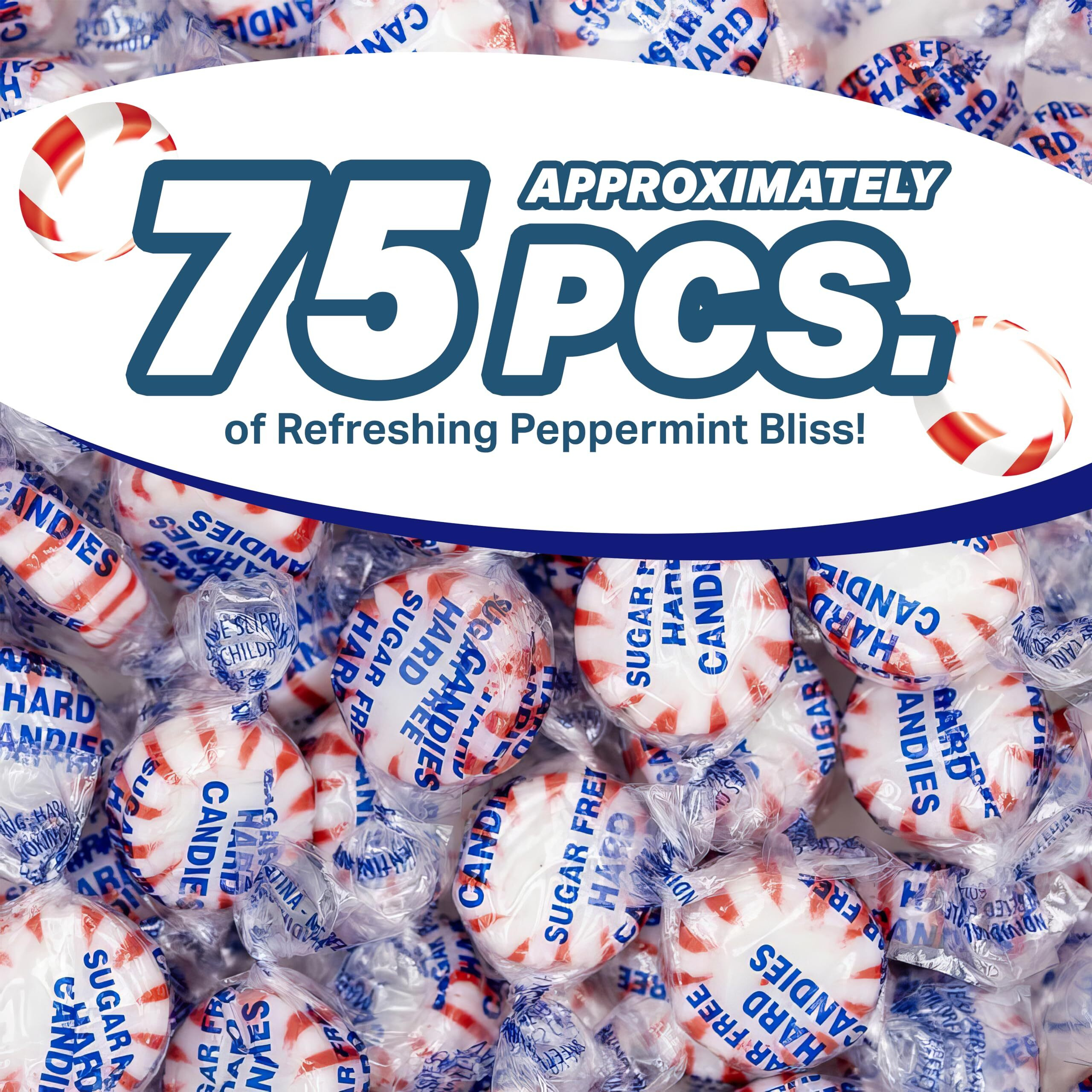 Arcor Starlight Peppermint Sugar Free Hard Candy - 1 Pounds Approx 75 - Sugar Free Candy, Peppermint Candy - Bulk Candy Individually Wrapped - Christmas Candy Bulk- Ideal For Holiday Season