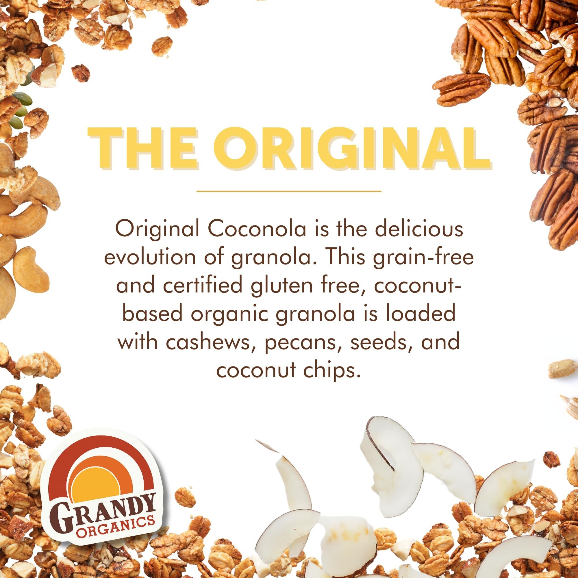 Grandy Organics Original Coconola Granola, Certified Organic Gluten Free Granola, Grain Free Granola, Vegan And Paleo, Original Flavor Coconola, 9Oz Each, Pack Of 6