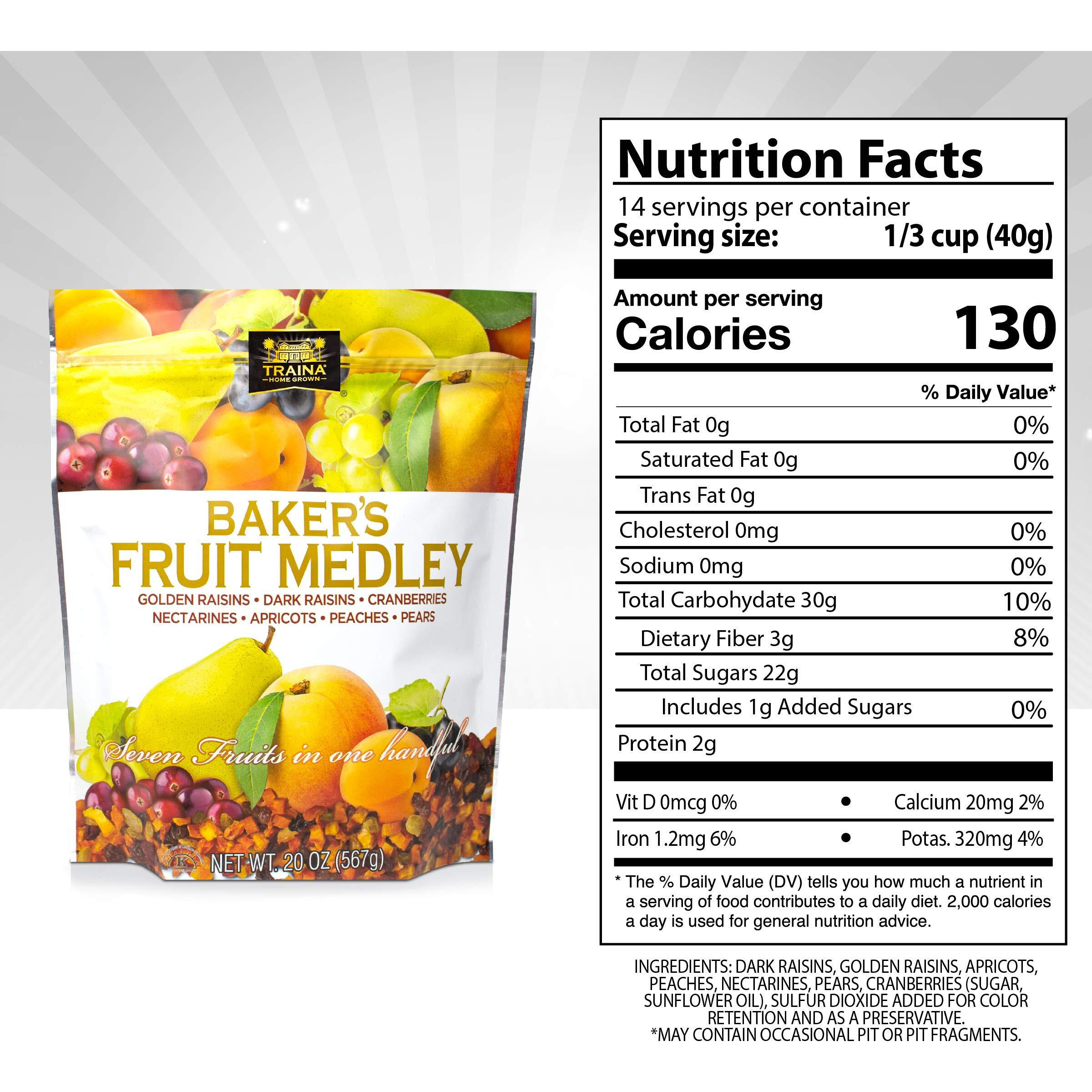 Traina Home Grown Bakers Fruit Medley - Diced Peaches, Cranberries, Apricots, Pears, Nectarines, And Raisins - Non Gmo, Gluten Free, Value Size (20 Oz)
