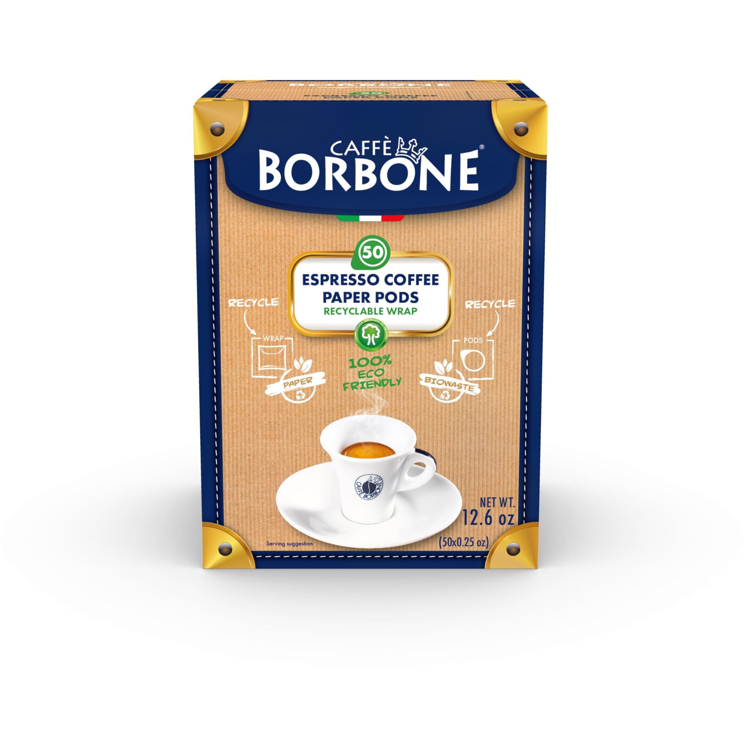 Caffe Borbone Espresso Paper Pods, Gold Blend, Sweet And Refined, Medium Roast Ese Pods, Authentic Italian Espresso- 50 Count