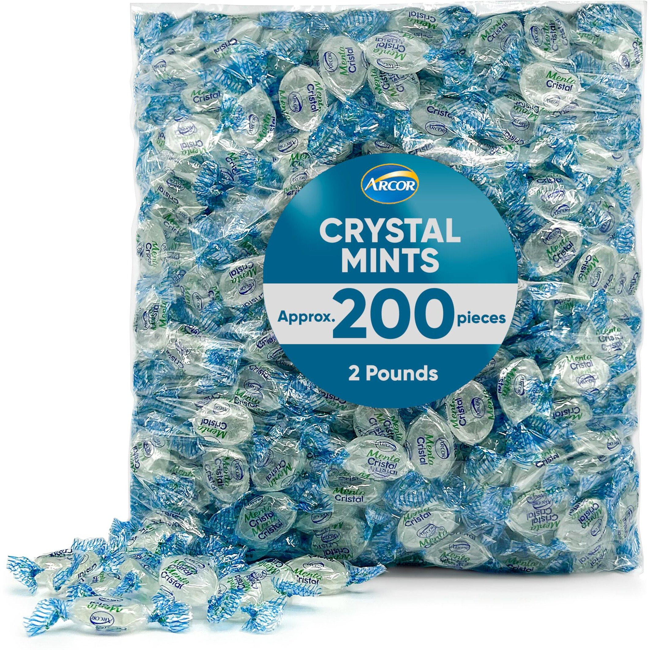 Arcor Crystal Mints Hard Candy - 2 Pounds Approx 200 Pieces - Blue Crystal Mints Hard Candy - Bulk Candy, Individually Wrapped Christmas Candy