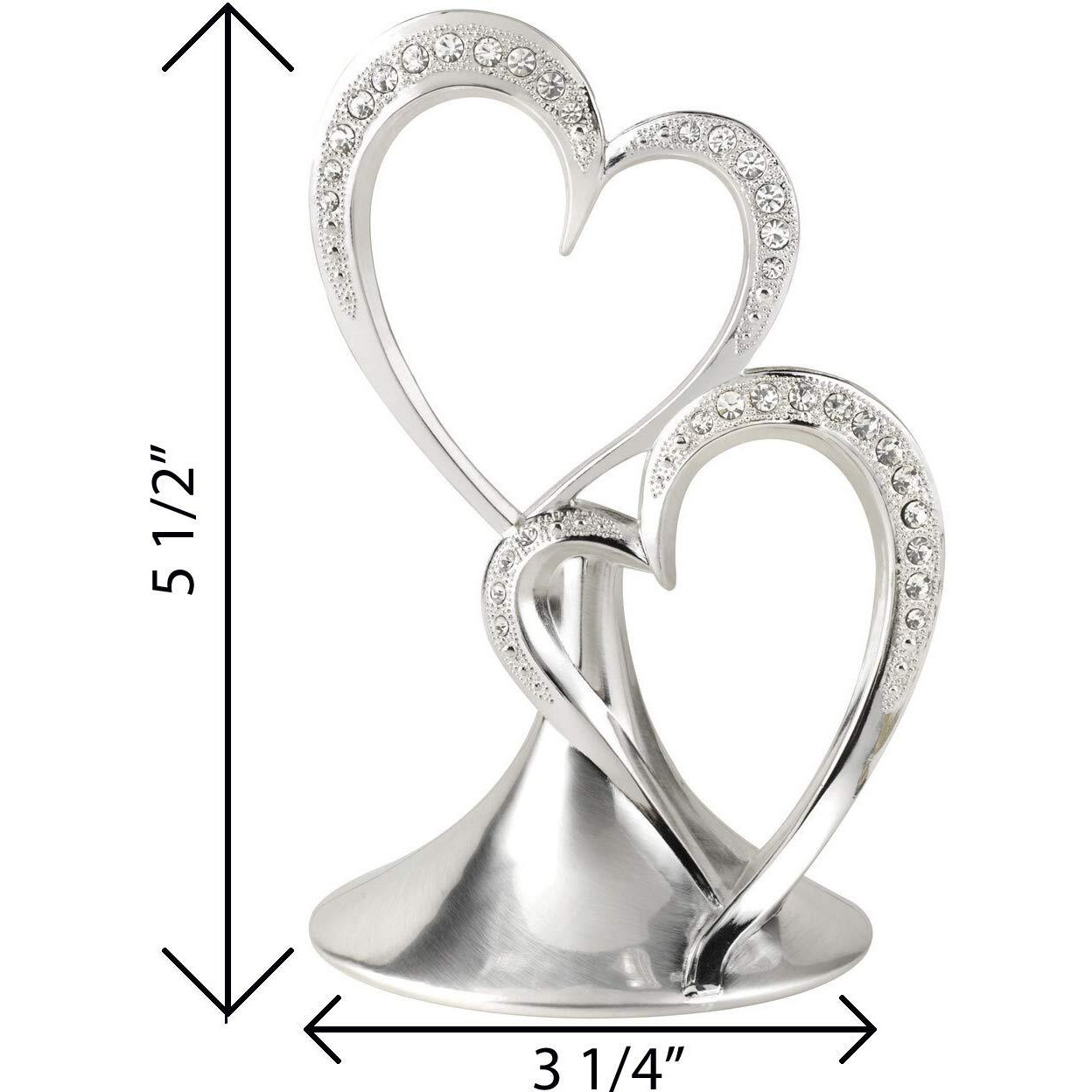 Hortense B. Hewitt Sparkling Love Double Hearts Anniversary, Engagement, Wedding Cake Topper, 5.5-Inches, Metal With Rhinestones, Silver