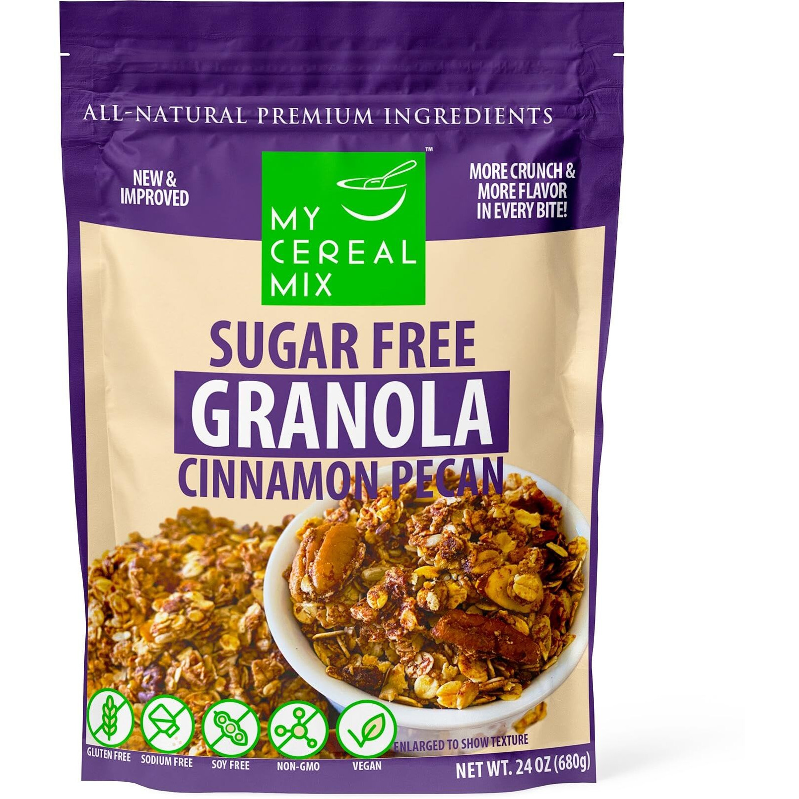 Sugar Free Granola - Cinnamon Pecan (Non-Gmo, Gluten Free, Soy Free, Sodium Free, No Sugar Alcohols, All Natural Ingredients, Vegan)
