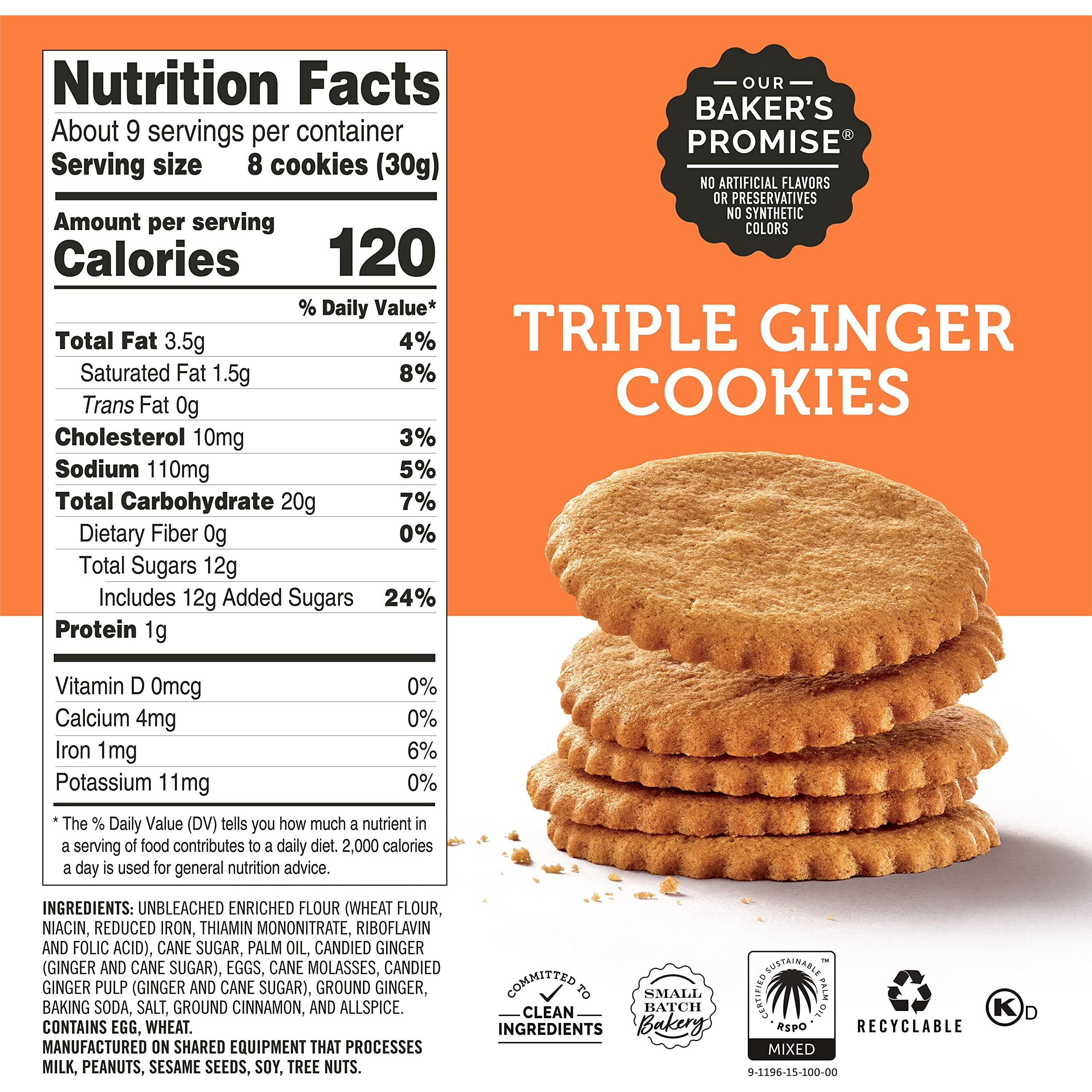 Dewey's Bakery Triple Ginger Cookie Thins | No Artificial Flavors, Synthetic Colors Or Preservatives | Baked In Small Batches | 9Oz (Pack Of 1)