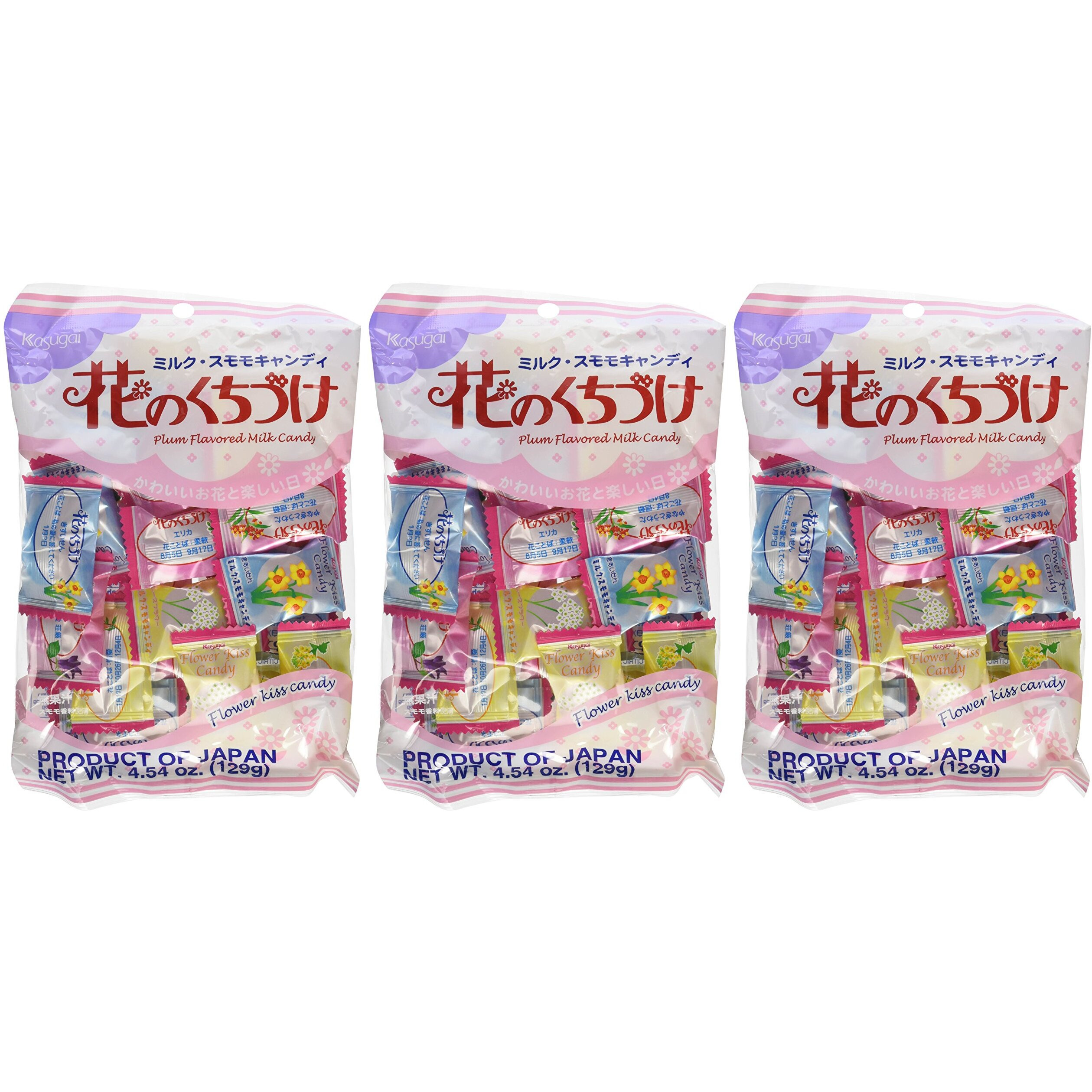 Kasugai Japanese Candy, Hana No Kuchizuke Flower Kiss, 4.54 -Ounce Bags (Pack Of 3)