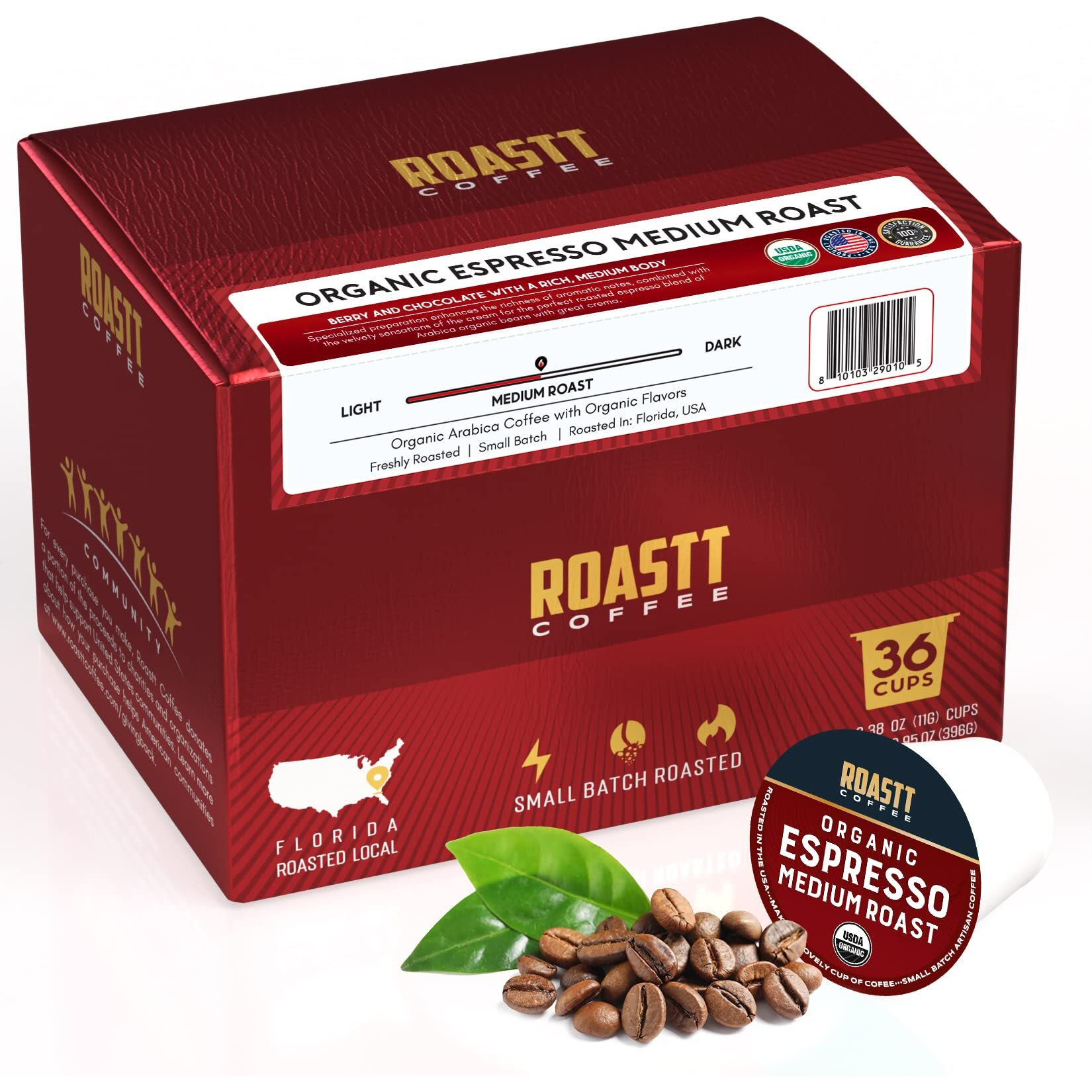 Organic Espresso Pods For Keurig K Cup Brewing, Organic Medium Dark Roast, Single Shot Espresso Pods Compatible With Kcup Brewers, (Espresso, 36 Pods)