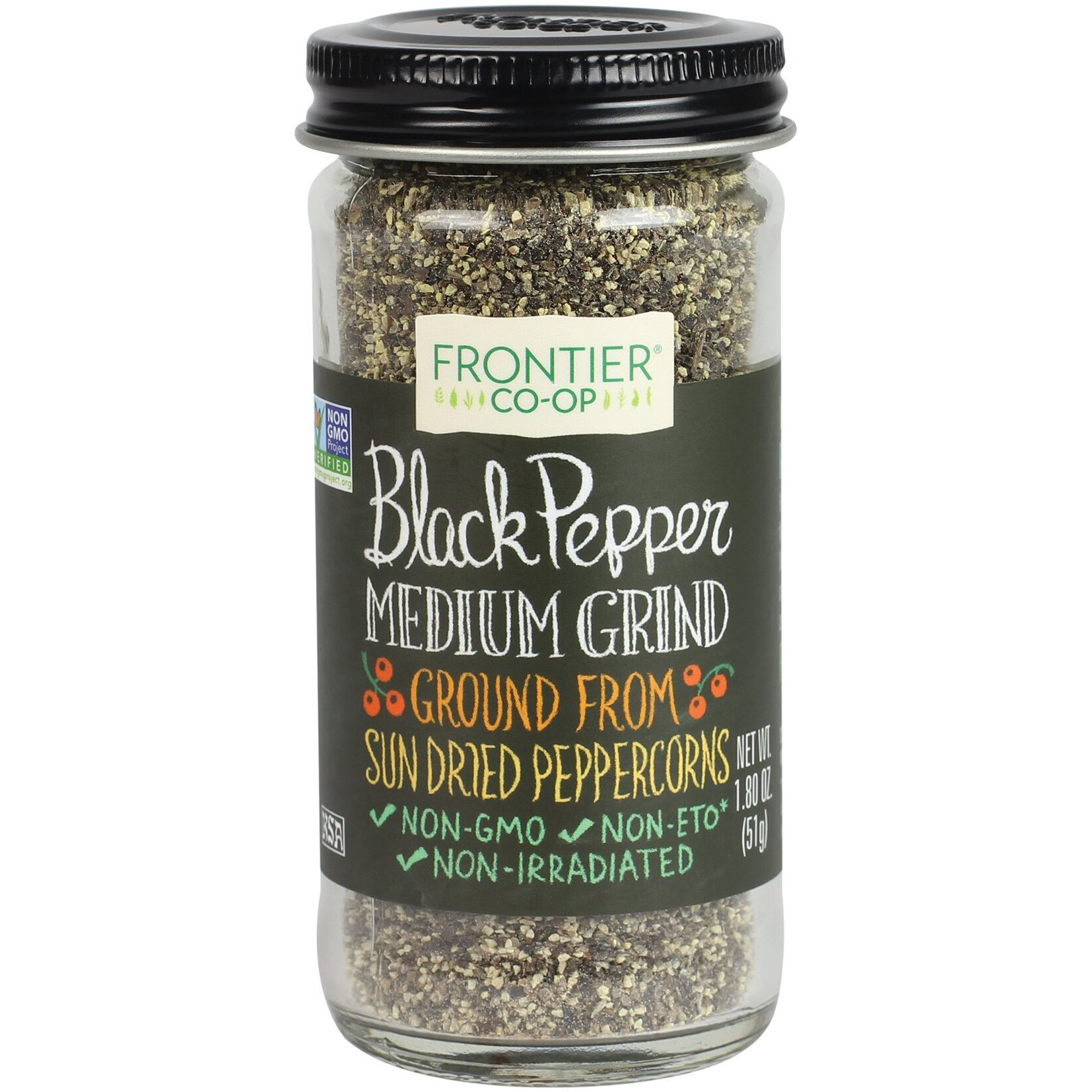 Frontier Co-Op Medium Ground Black Pepper, 1.8 Ounce Bottle, Full-Bodied Flavor And Aroma, Kosher