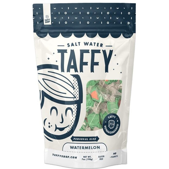 Taffy Shop Wild Watermelon Salt Water Taffy - Small Batch Salt Water Taffies Made In The Usa - Super Soft, Sweet, Taffy Candy - Guaranteed Fresh - Gluten-Free, Soy-Free, Peanut Free - 7 Ounces Bag