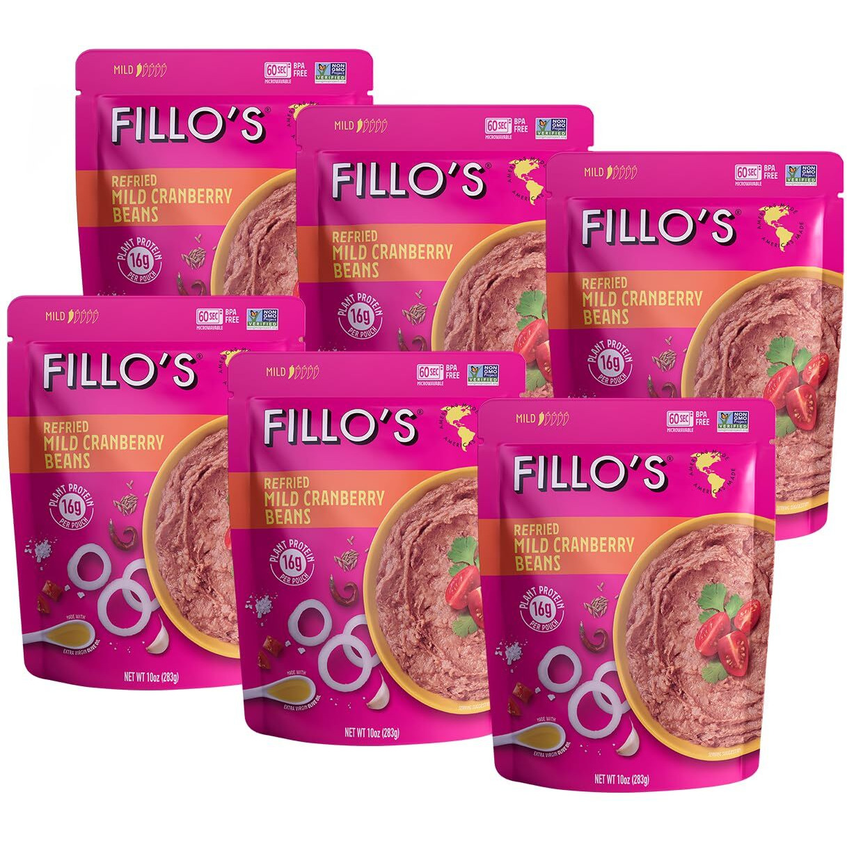 Fillo's Refried Beans - Made With Roman Borlotti Beans Aka Cranberry Beans, Ready To Eat Beans, 10 Oz Pk Of 6, Gluten-Free, Microwavable Meals, Vegan, Plant Protein