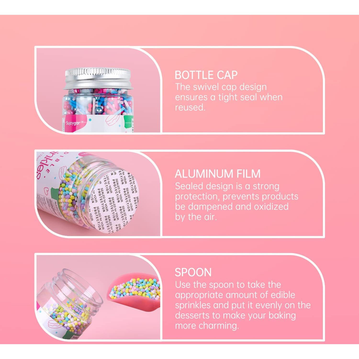 Sprinkles For Cake Decorating, Fancy Edible Sprinkles Set 4 Colors, Food Grade, 50G/Bottle, Sujoygar, Cake Toppers, Sprinkles For Cookie Decorating