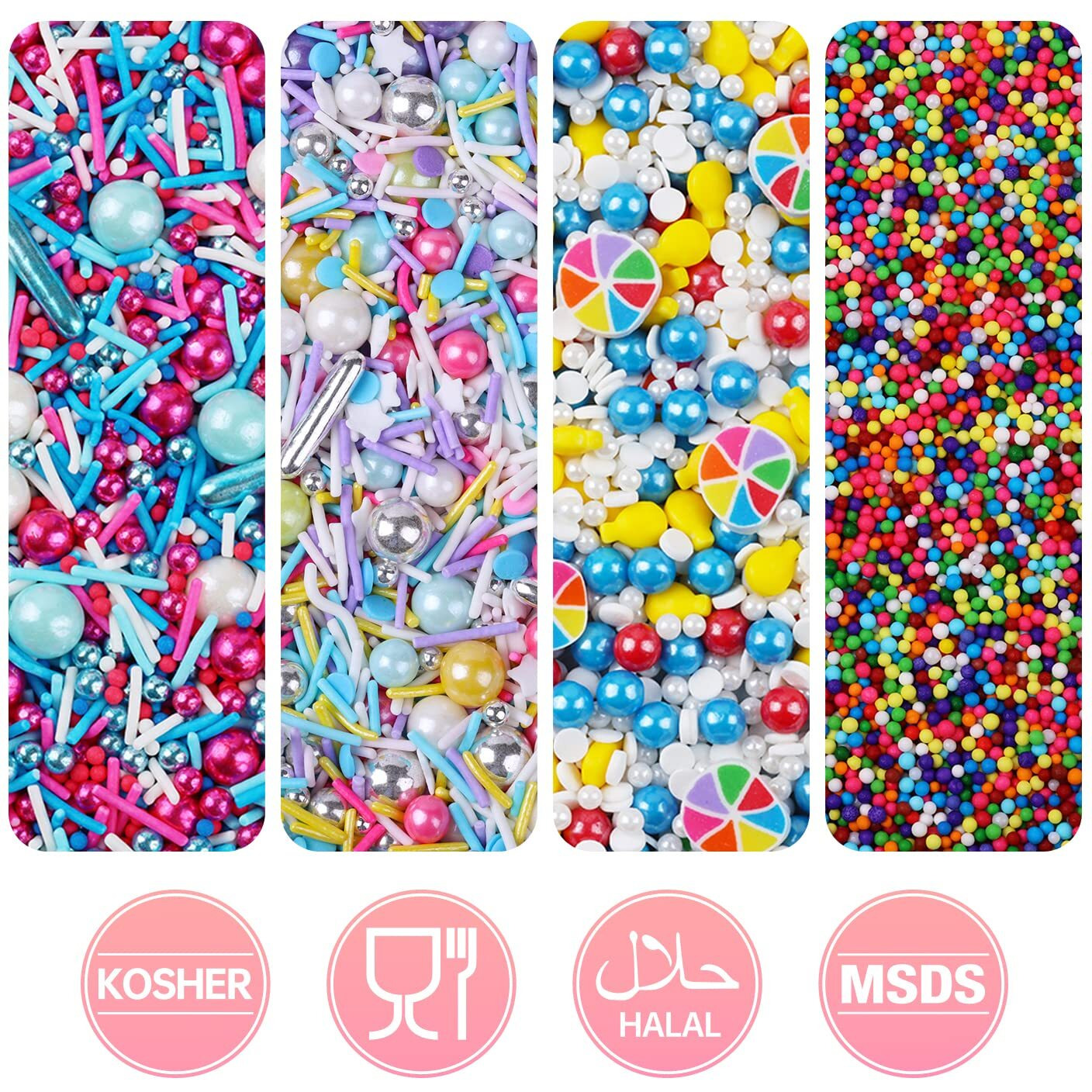 Sprinkles For Cake Decorating, Fancy Edible Sprinkles Set 4 Colors, Food Grade, 50G/Bottle, Sujoygar, Cake Toppers, Sprinkles For Cookie Decorating