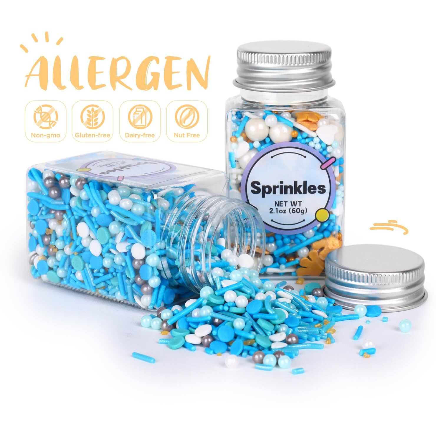 Edible Blue Sprinkles Mix, Blue Confetti Jimmy Sprinkles, Gold Sanding Sugar, Pearl Sprinkles, Gold Crown Sprinkles For Cake Decorating, Cupcakes, Cookies, And Ice Cream Toppings. (120G/4.2Oz)