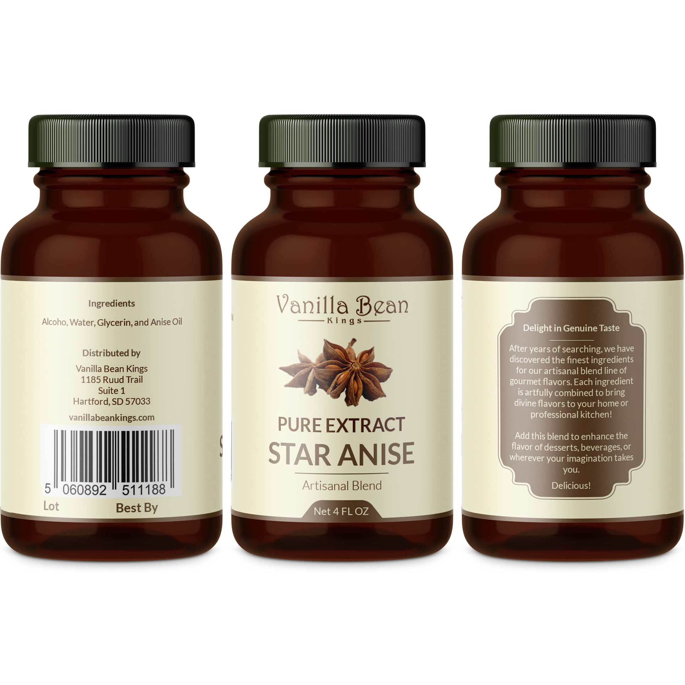 Pure Star Anise Extract For Baking And Flavoring - 4 Oz - Premium Quality Natural Flavors For Baked Goods, Desserts, & Cooking