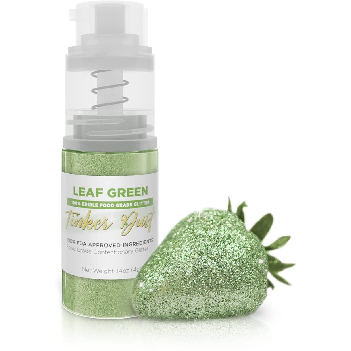 Tinker Dust - Leaf Green (4G 1X Mini Pump) Edible Glitter For Desserts, Beverages, Cupcakes, Cake Pops And Cookies By Bakell