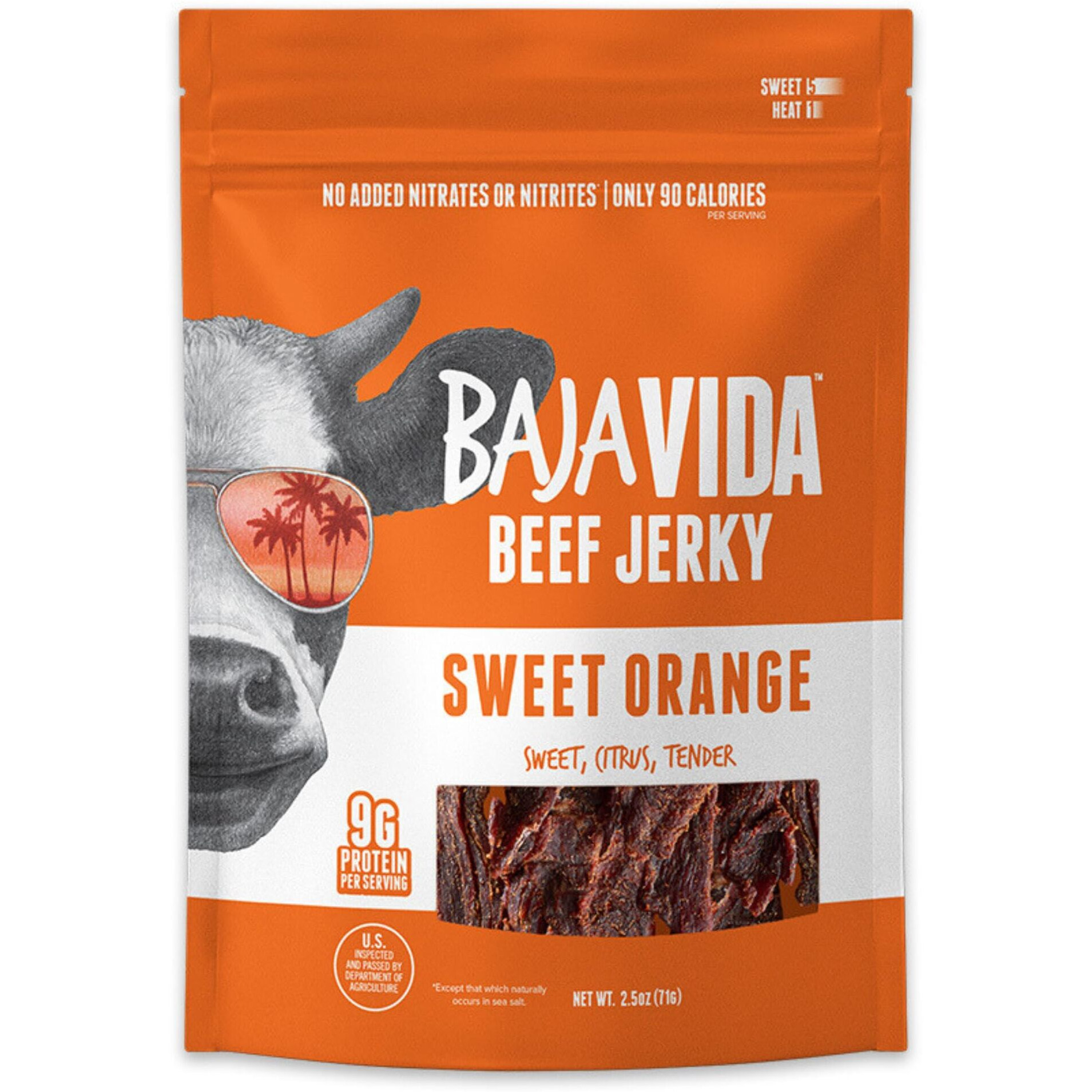 Baja Beef Baja Vida Sweet Orange Beef Jerky - Beef Jerky Snack Packs, Healthy Jerky, Gluten-Free, All-Natural Beef, No Msg, Made In The Usa - 2.5 Oz (Pack Of 3)