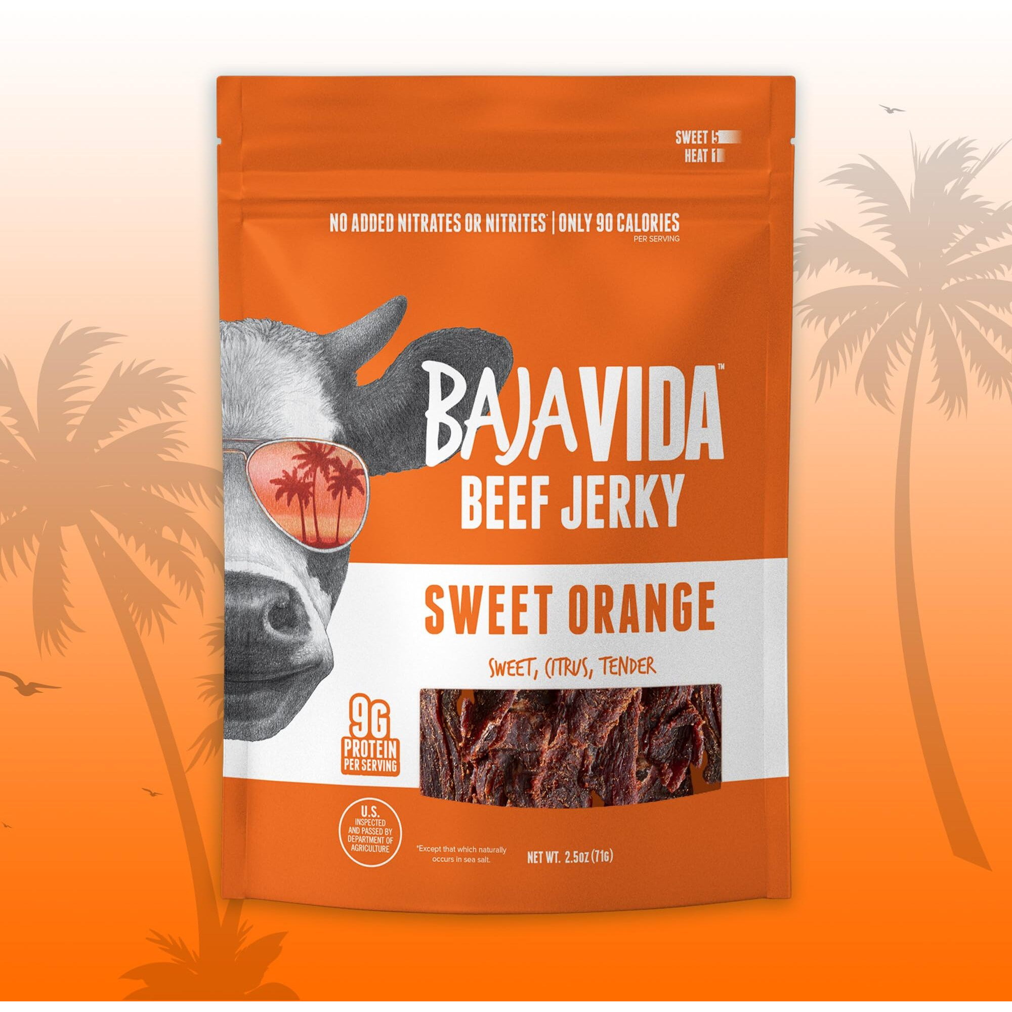 Baja Beef Baja Vida Sweet Orange Beef Jerky - Beef Jerky Snack Packs, Healthy Jerky, Gluten-Free, All-Natural Beef, No Msg, Made In The Usa - 2.5 Oz (Pack Of 3)