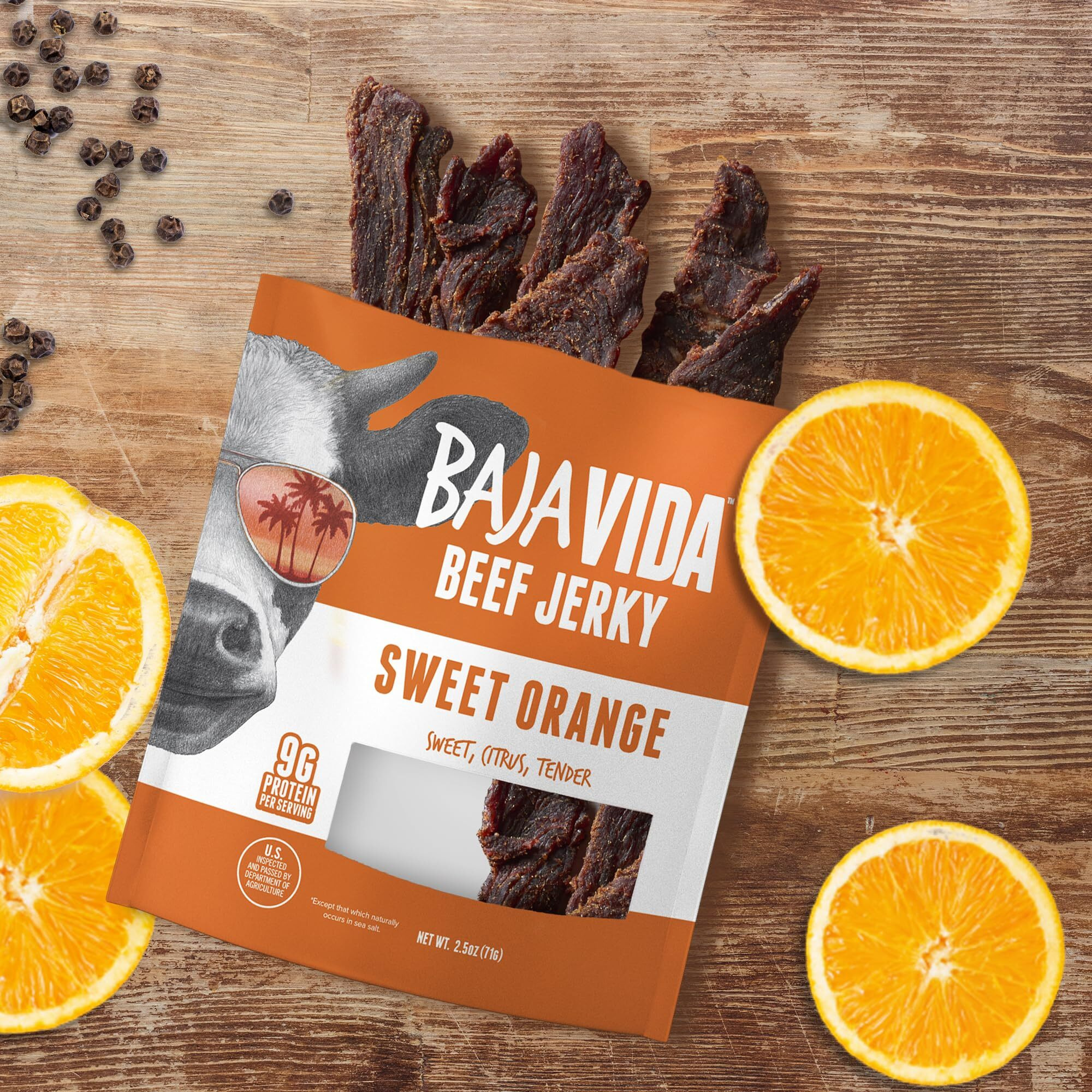 Baja Beef Baja Vida Sweet Orange Beef Jerky - Beef Jerky Snack Packs, Healthy Jerky, Gluten-Free, All-Natural Beef, No Msg, Made In The Usa - 2.5 Oz (Pack Of 3)