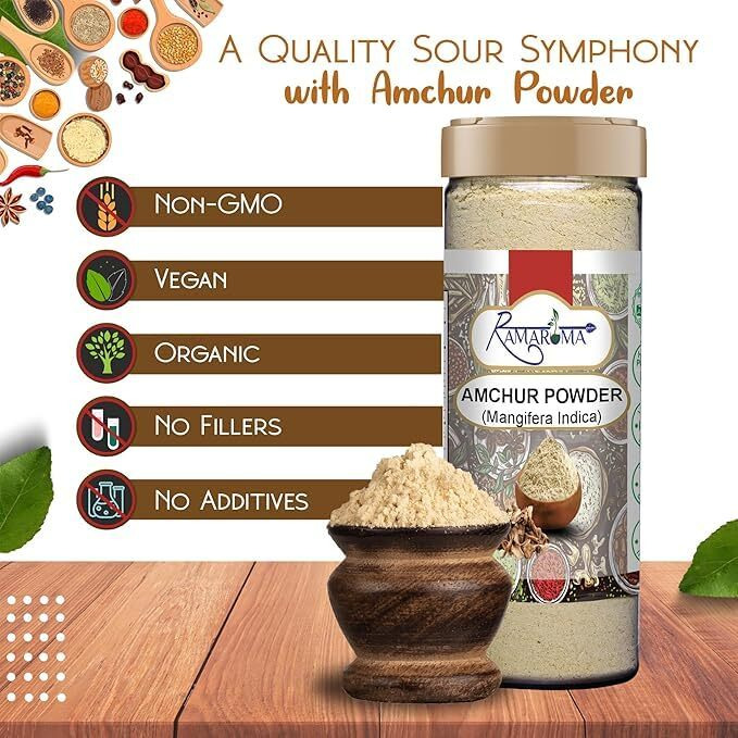 Ramaroma Amchur (Mango) Ground Powder Spice 8Oz (226G) ~ All Natural, Indian Origin | No Color | Gluten Friendly | Vegan | Non-Gmo | No Salt Or Fillers