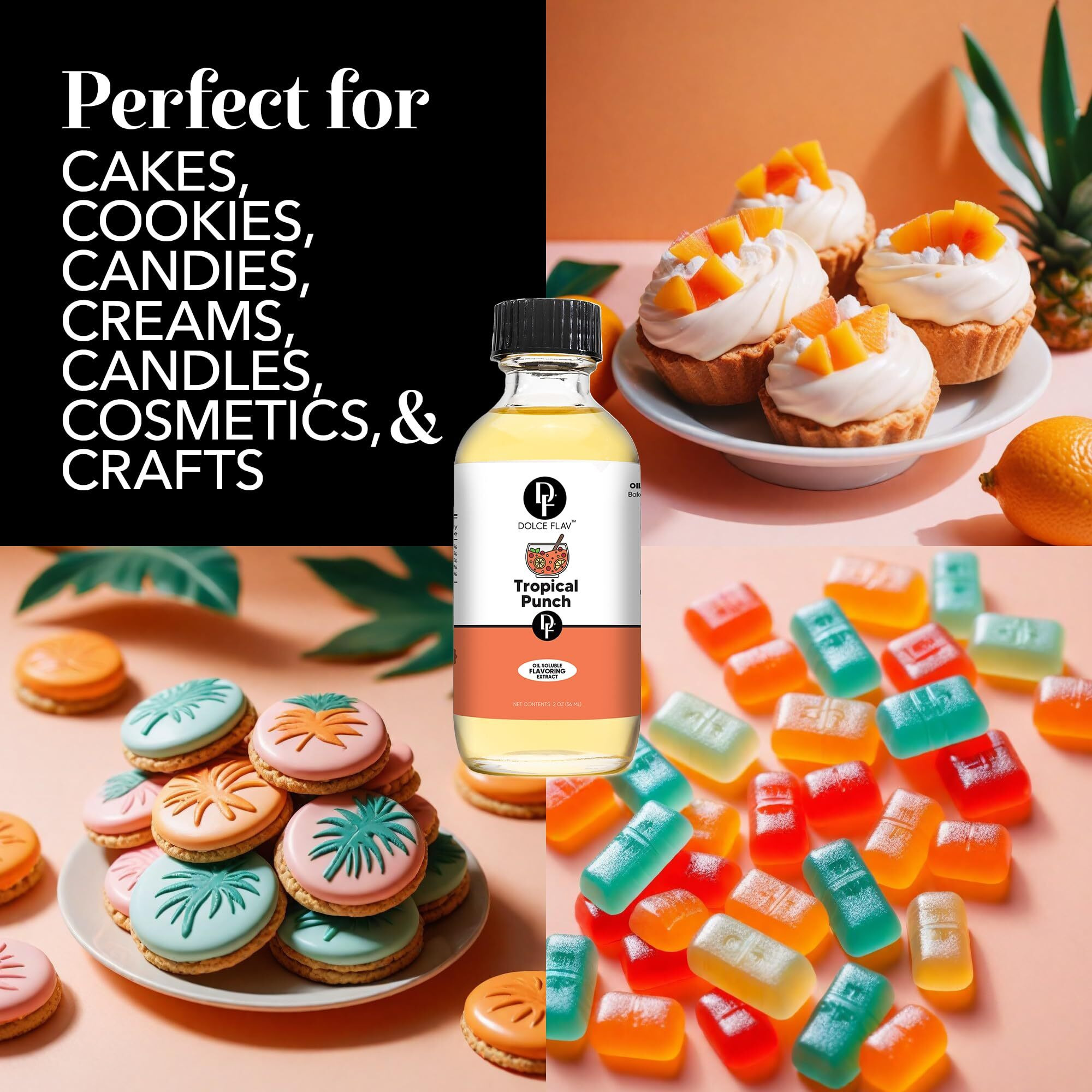 Dolce Flav Tropical Punch Extract - 2 Ounce Oil-Soluble Multipurpose Flavoring Ideal For Candy Making, Baking, Lip Balm, And Ice Cream - Perfect Kitchen Gift For Holidays
