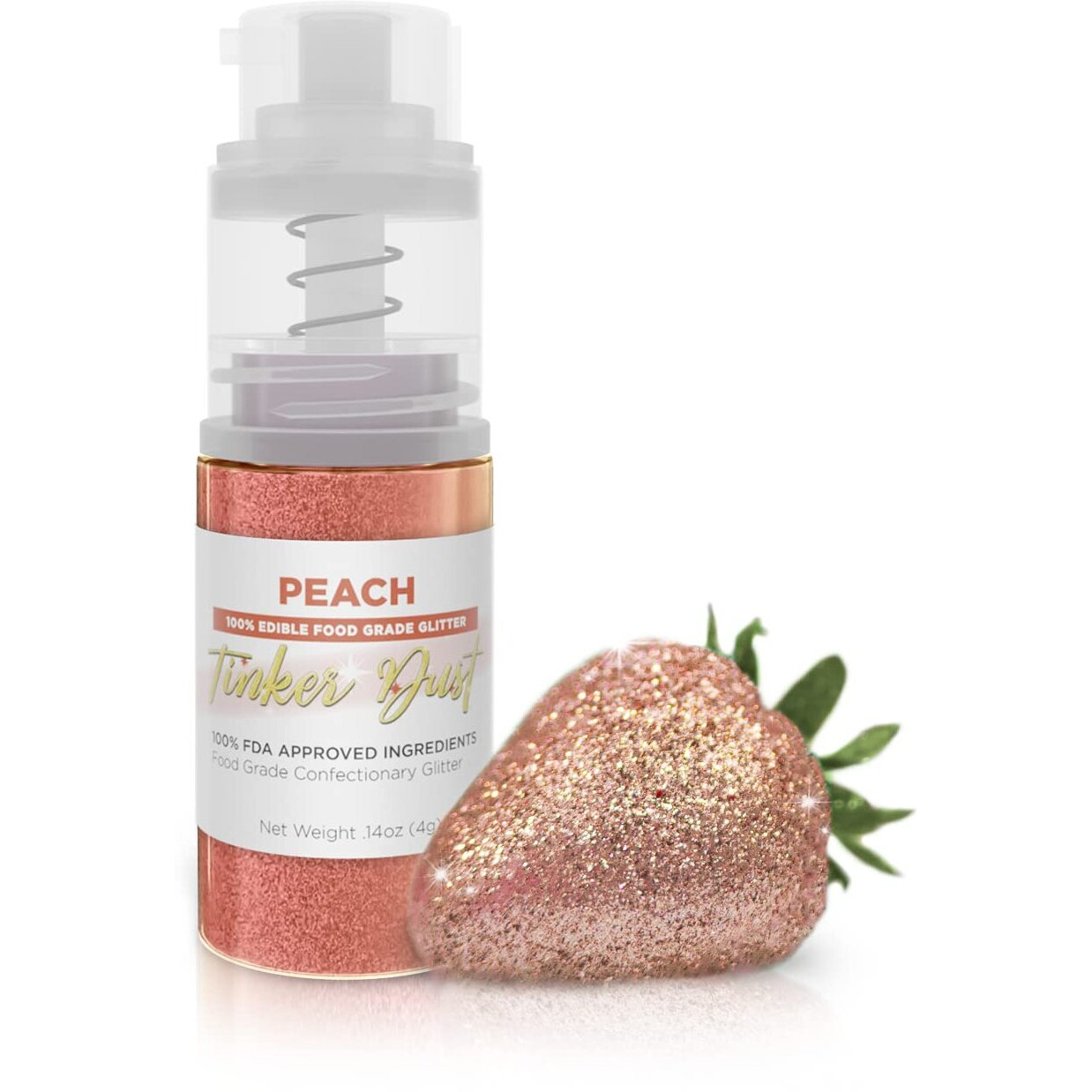 Tinker Dust - Peach (4G 1X Mini Pump) Edible Glitter For Desserts, Beverages, Cupcakes, Cake Pops And Cookies By Bakell