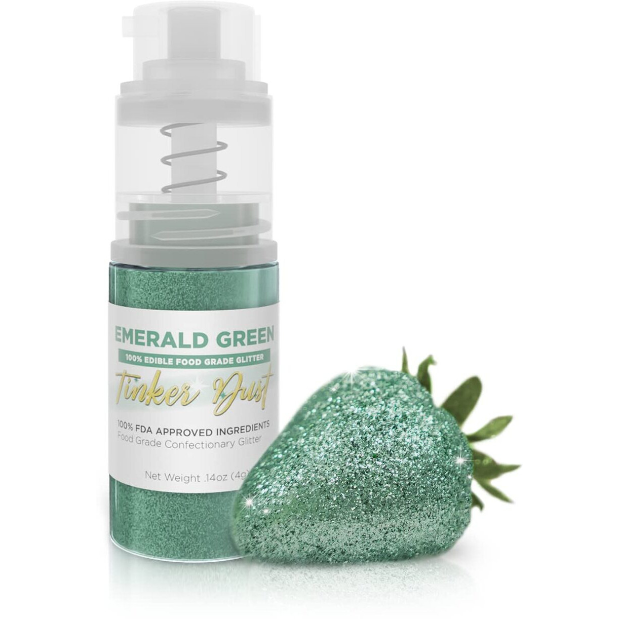 Tinker Dust - Emerald Green (4G 1X Mini Pump) Edible Glitter For Desserts, Beverages, Cupcakes, Cake Pops And Cookies By Bakell