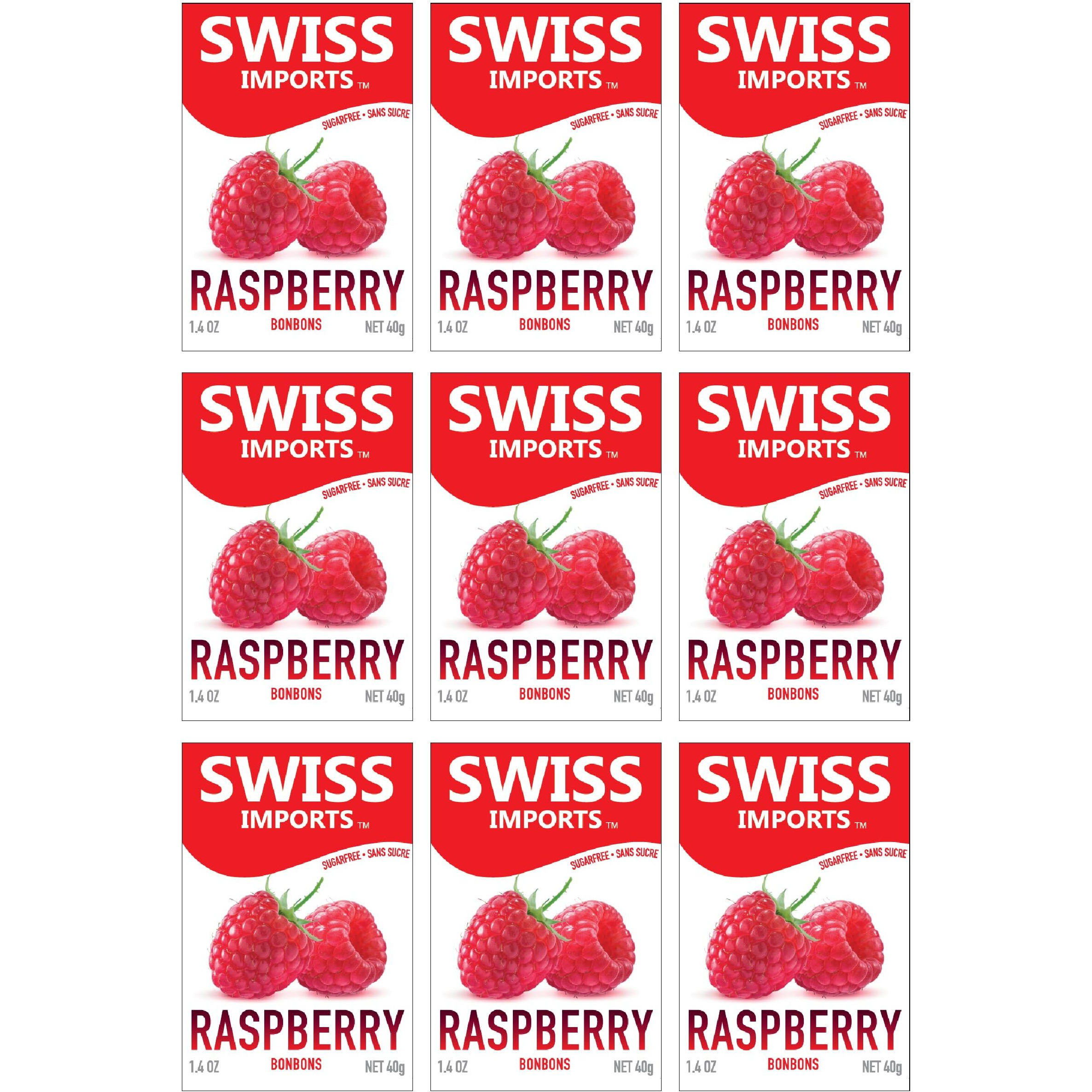 Swiss Imports Sugar Free Bonbons Hard Candy Drops, Raspberry, 1.4 Oz/ 40G Box, 9 Pack