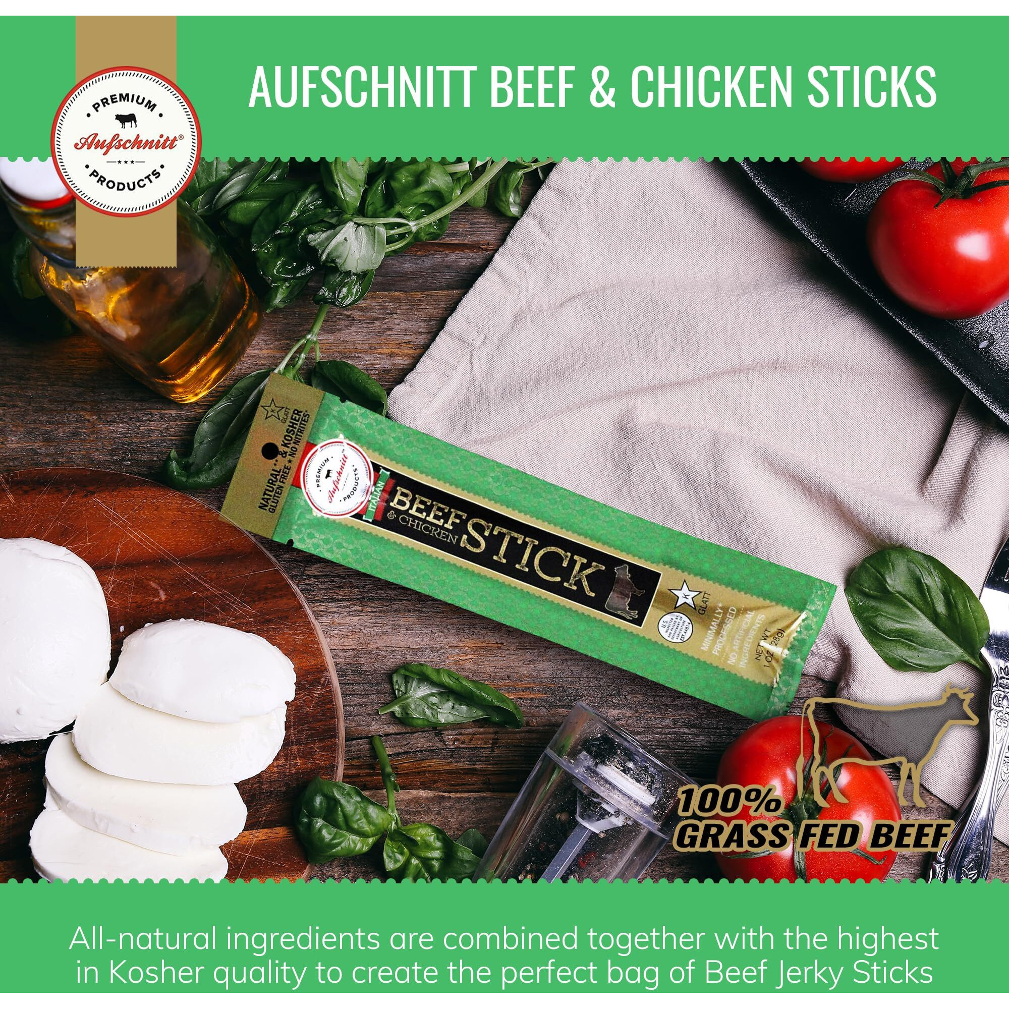 Aufschnitt Grass Fed Beef Jerky Sticks - Low Sodium, Certified Kosher - Halal And Keto Friendly - 6 Pack, Italian