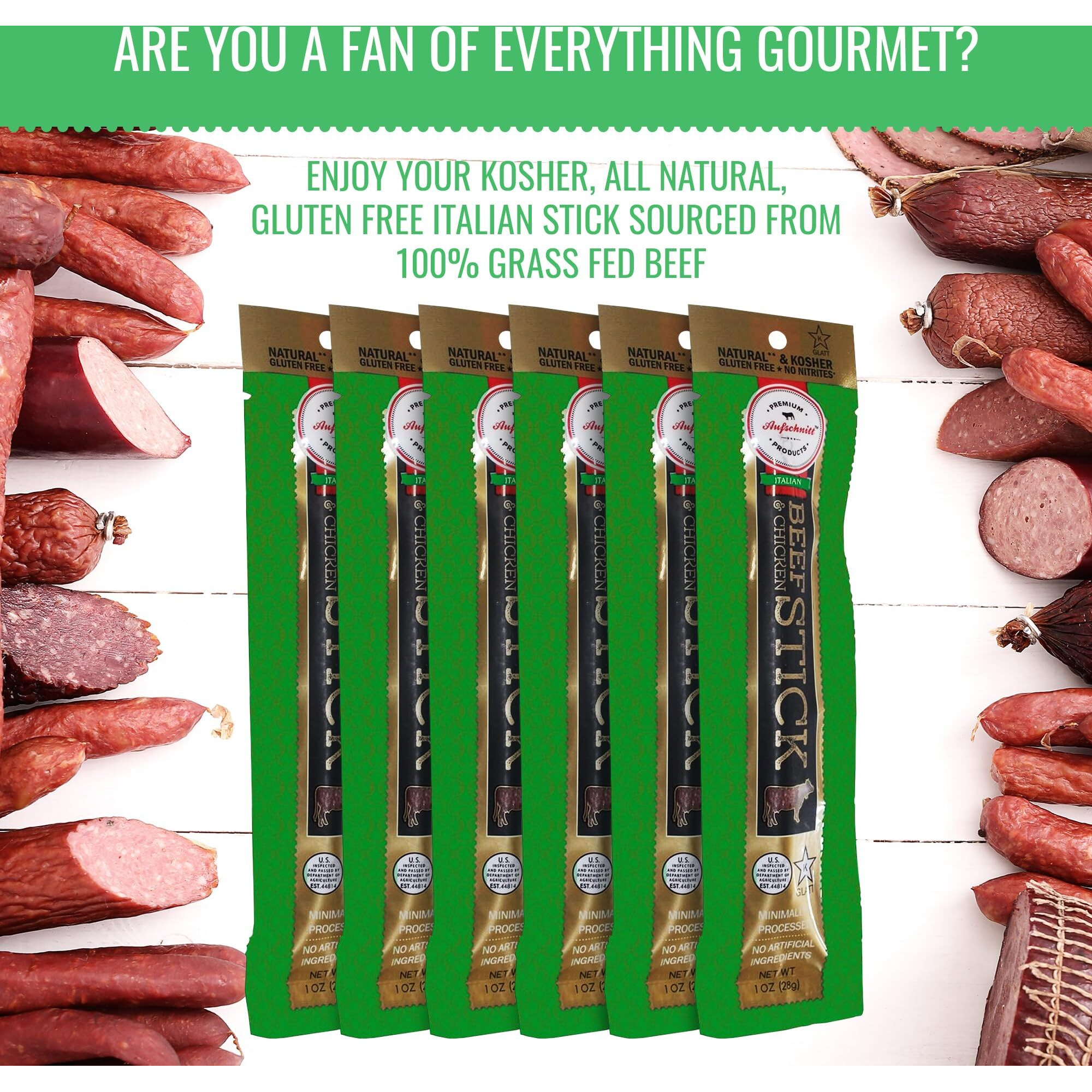 Aufschnitt Grass Fed Beef Jerky Sticks - Low Sodium, Certified Kosher - Halal And Keto Friendly - 6 Pack, Italian