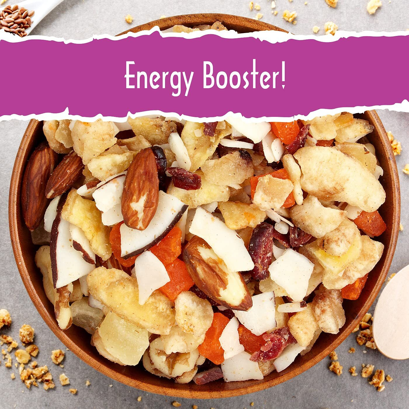 Sunkist Energy Boost Trail Mix - Fruit And Nut Mix, Low Sodium, Gluten Free Snack With Papaya, Walnuts, Coconut, Almonds, Banana Chips, Cranberries, Pineapple | Premium Quality | 13 Oz Resealable Bag