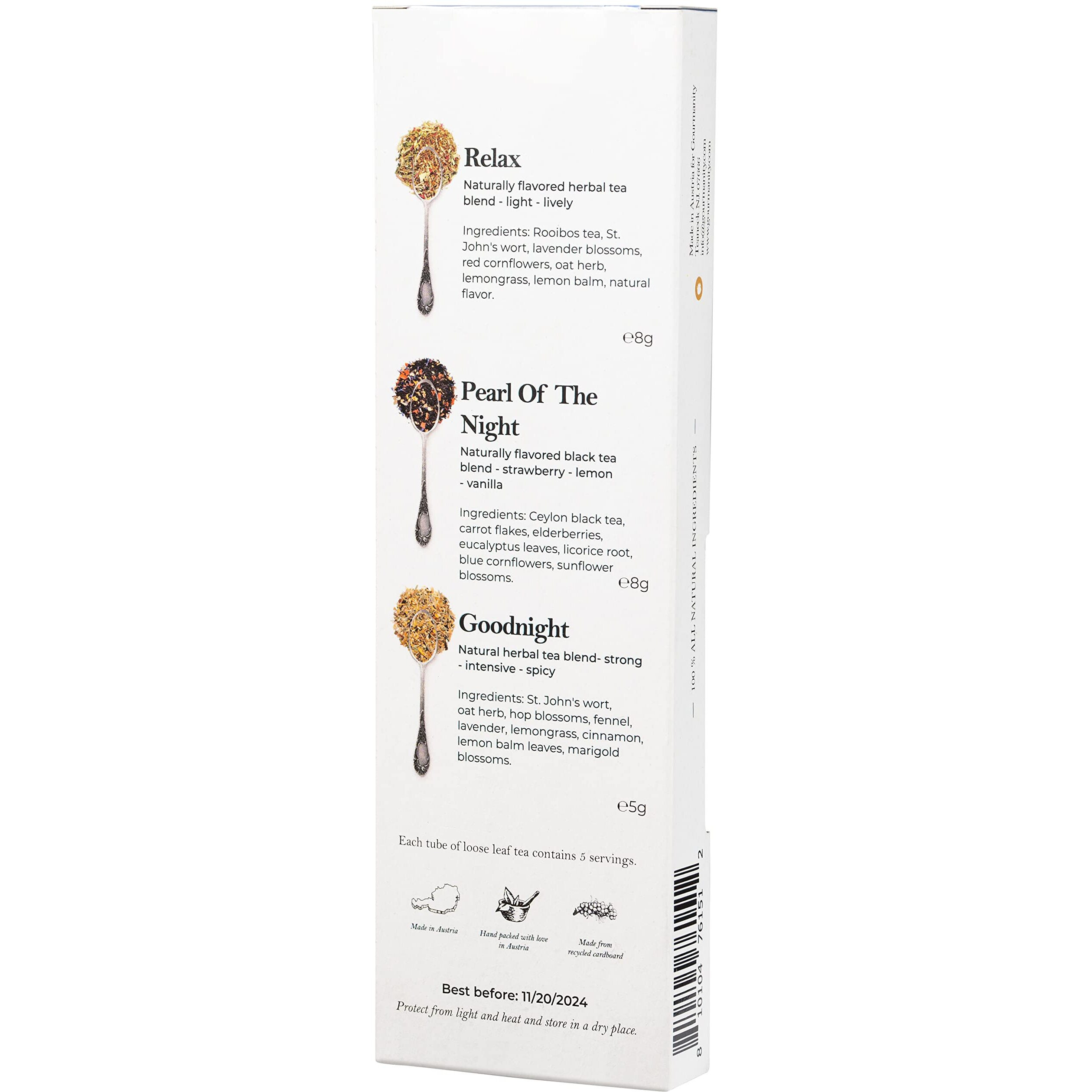 Gourmanity Bedtime Tea Sampler Gift Set, Naturally Calming Herbal Blends, Warm Up And Snuggle Down With Our 3 Sleepy Tea Flavors, Product Of Austria, 0.74Oz