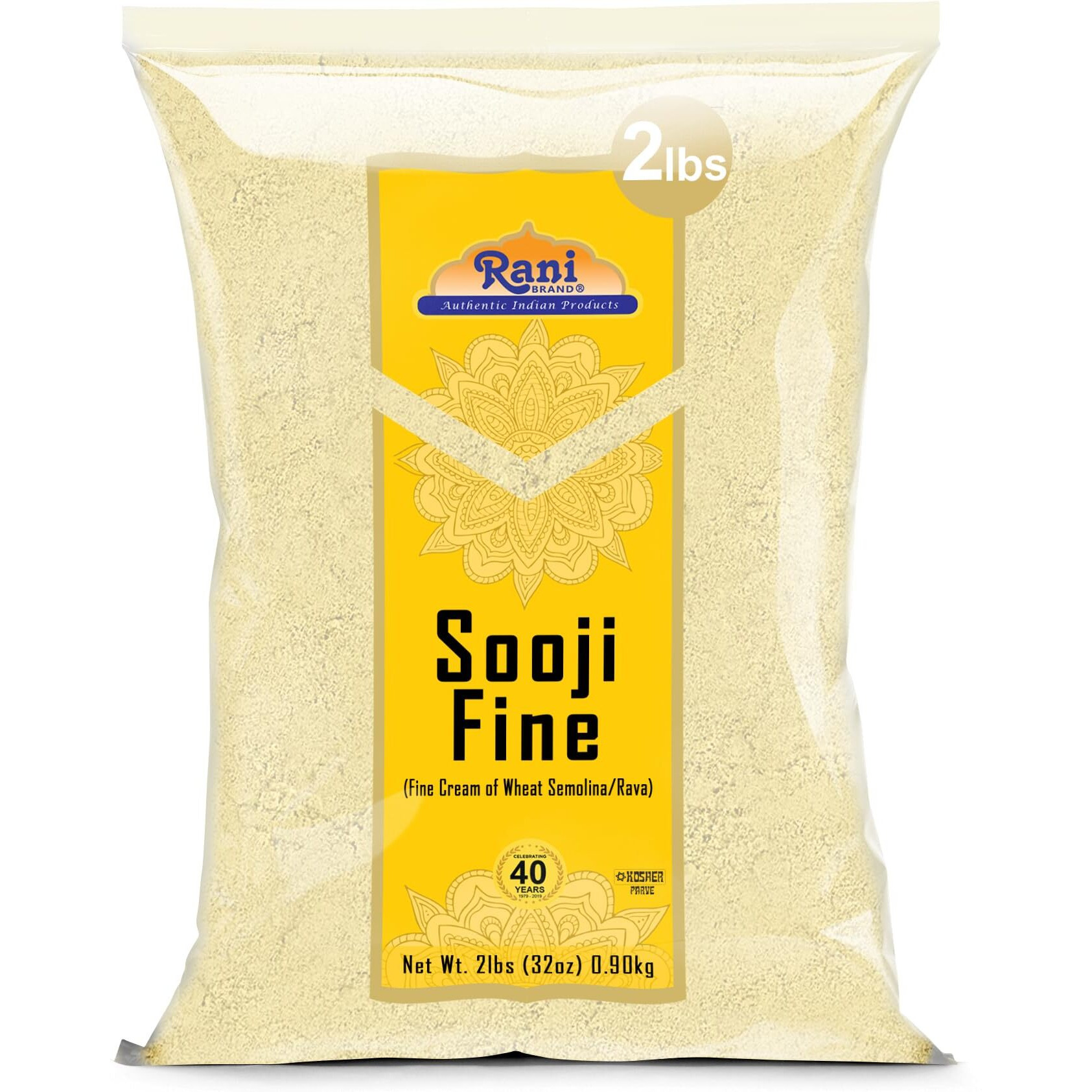 Rani Sooji Fine (Farina, Suji, Rava, Wheat) Flour 32Oz (2Lbs) 908G ~ All Natural | Vegan | Non-Gmo | Kosher | Indian Origin