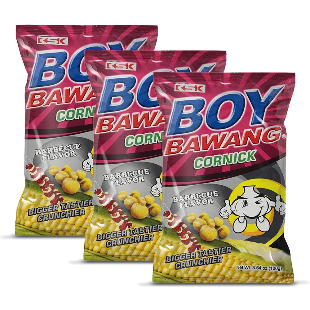 Boy Bawang Cornick, Barbeque - Crispy Tasty & Gluten-Free Corn Nuts 3.54 Ounces (100G), 3 Pack