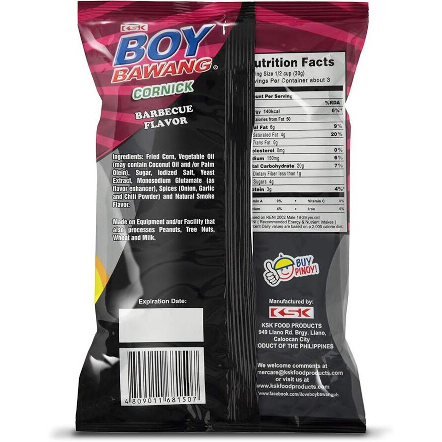Boy Bawang Cornick, Barbeque - Crispy Tasty & Gluten-Free Corn Nuts 3.54 Ounces (100G), 3 Pack