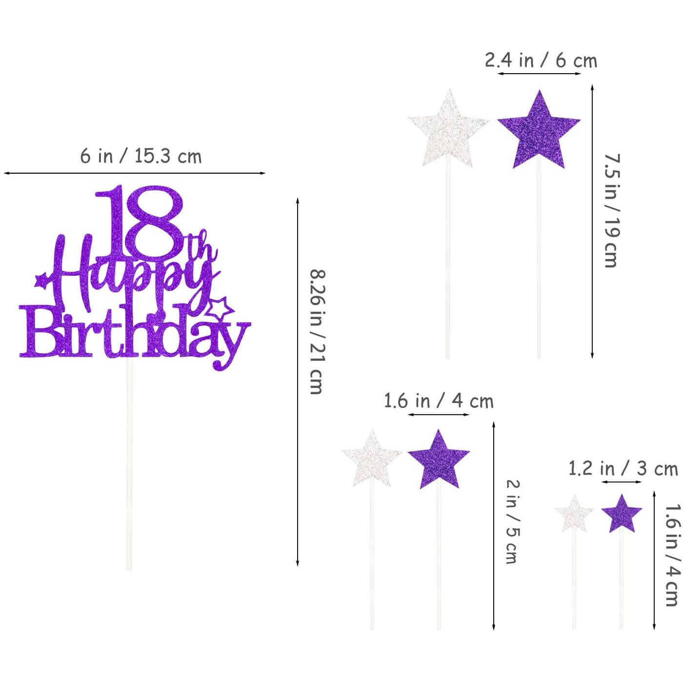 Glittery 18Th Happy Birthday Cake Topper With Star,Personalised 18 Birthday Cake Toppers Party Decorations Party Supplies For Boys Girls Purple Silver