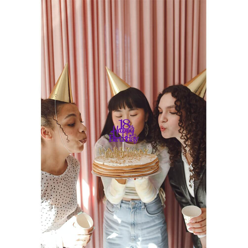 Glittery 18Th Happy Birthday Cake Topper With Star,Personalised 18 Birthday Cake Toppers Party Decorations Party Supplies For Boys Girls Purple Silver