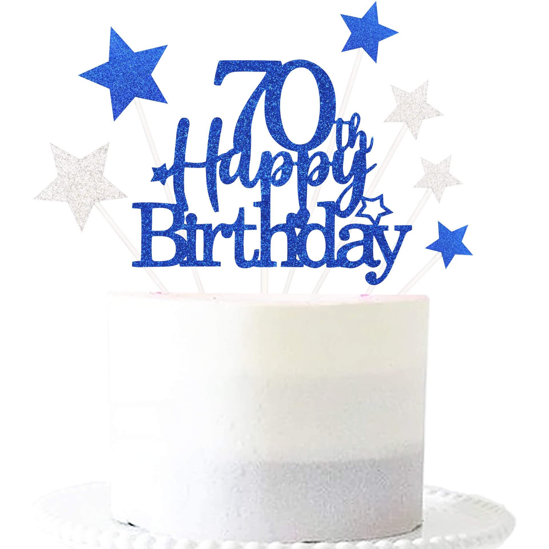 Pargleev Glittery 70Th Happy Birthday Cake Topper With Star,Personalised 70 Birthday Cake Toppers Party Decorations Party Supplies For Men Women Blue