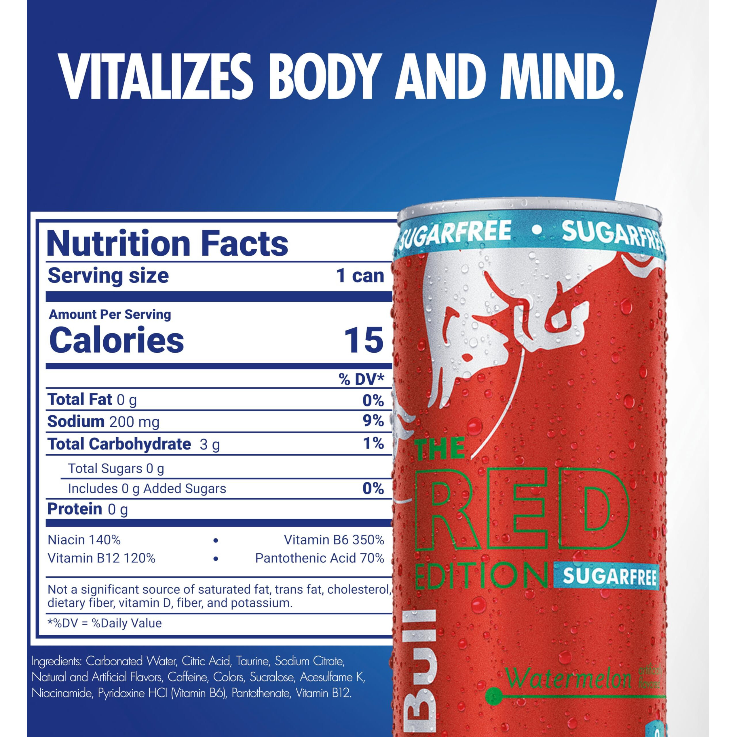 Red Bull Red Edition Sugar Free Energy Drink, Watermelon, With 114Mg Caffeine Plus Taurine & B Vitamins, 12 Fl Oz, Pack Of 24 Cans
