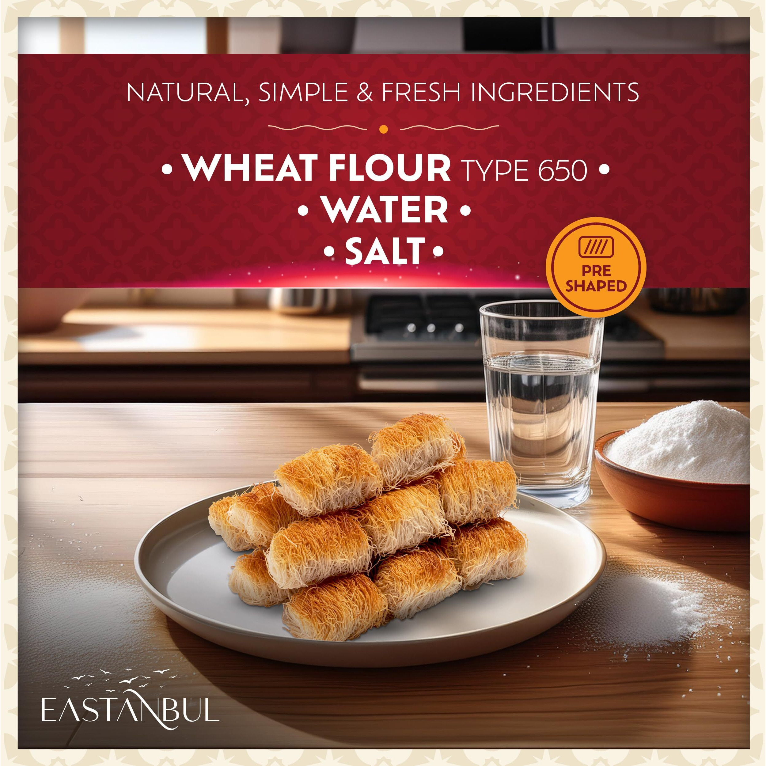 Eastanbul Kataifi Rolls Kataifi Shredded Fillo Dough (Syrup Not Included) Twisted Kadayif Pastry Dough, From Staple Syrup Sweetened Turkish Desserts, Shredded Phyllo Dough, Shredded Wheat Cereal, 300G