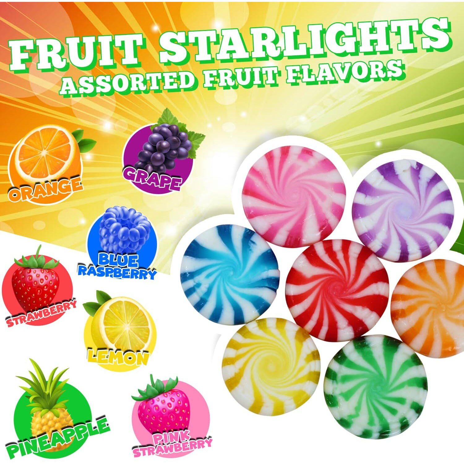 Fruit Flavored Starlights Candies - 5 Pounds - Assorted Fruit Flavors Hard Candy - Individually Wrapped Hard Suckers - Colorful Bulk Hard Candies For Candy Buffet, Offices
