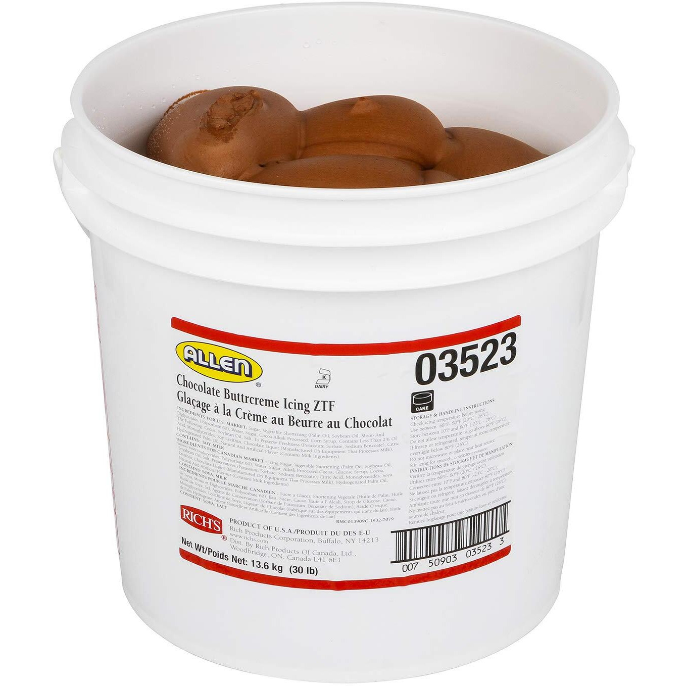 Rich's Jw Allen Pre-Whipped Chocolate Buttercreme Icing Ztf, 30 Lb